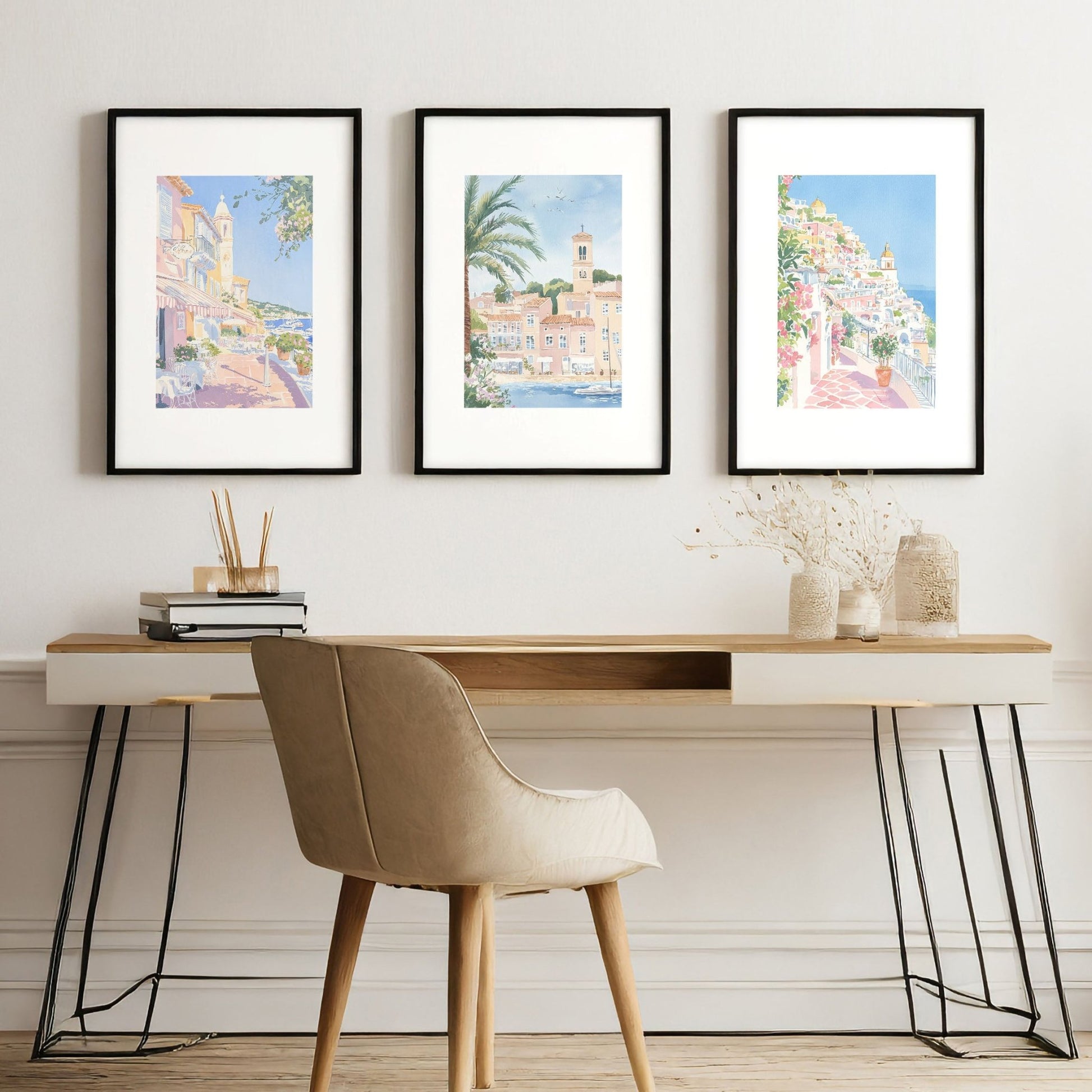 Large Framed Wall Paintings | Set of 3 Beach Decor Wall art Prints