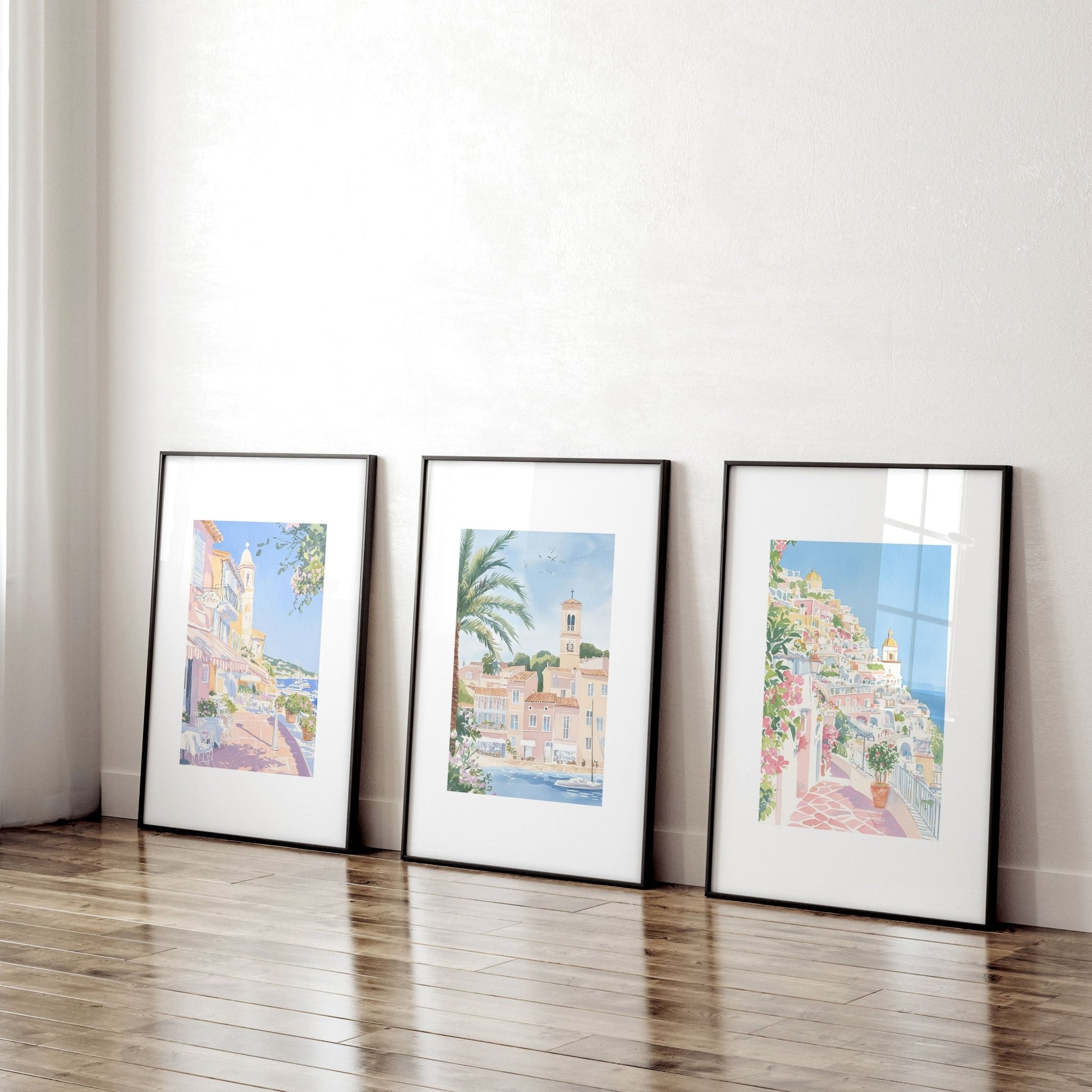 Large Framed Wall Paintings | Set of 3 Beach Decor Wall art Prints
