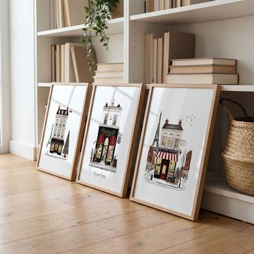Large Framed Wall Pictures for Living Room Paris Boutique Street Scenes "Paris, pour toujours" displayed on a wall in a styled room
