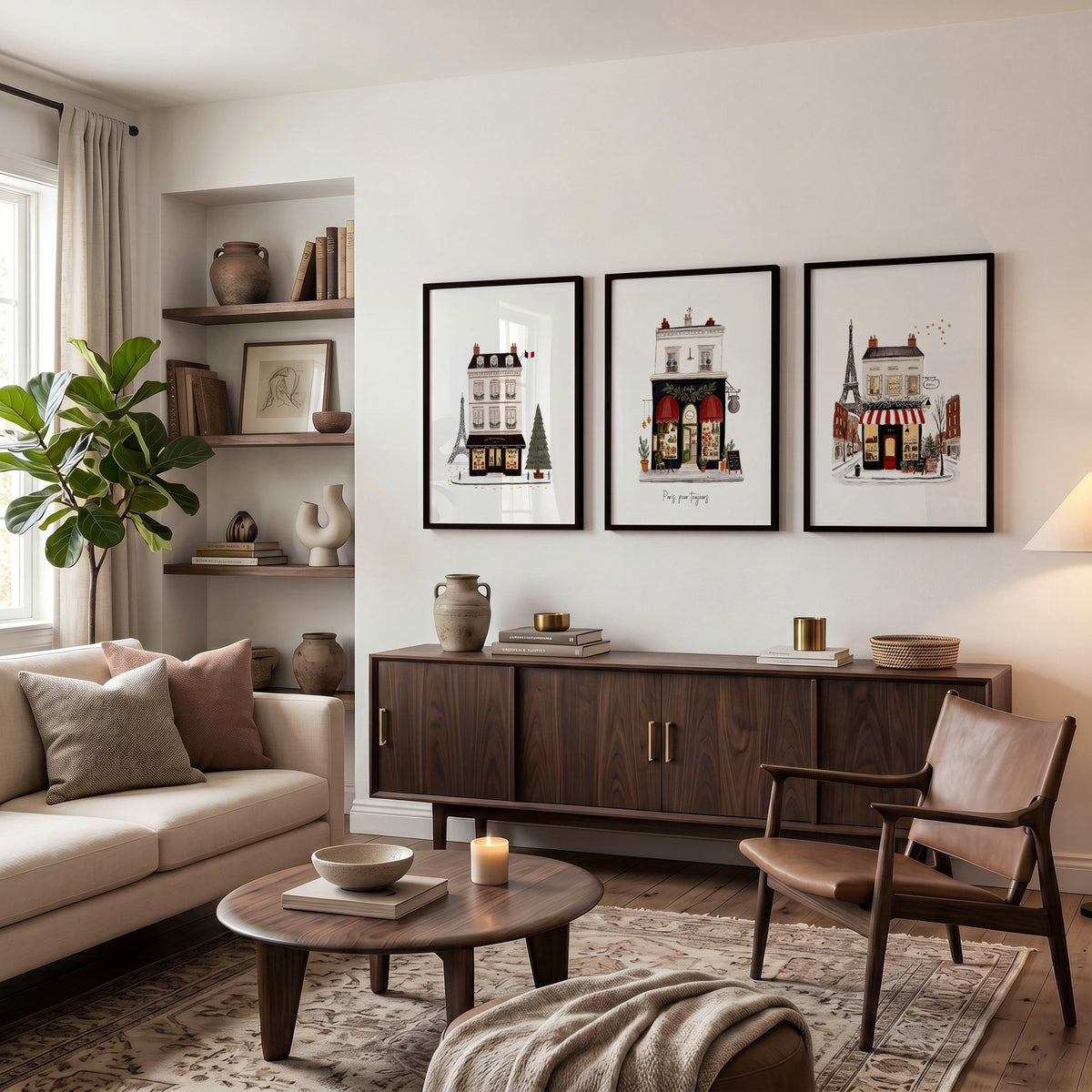 Large Framed Wall Pictures for Living Room Paris Boutique Street Scenes "Paris, pour toujours" displayed on a wall in a styled room — view 3