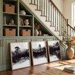Large Japanese Wall Art Misty Ink Landscape with Bonsai & Bridge displayed on a wall in a styled room — view 7