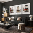 Large Living Room Wall Art Paris Street Café Scenes in Beige, Black & Bordeaux | 