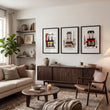 Large Living Room Wall Art Paris Street Café Scenes in Beige, Black & Bordeaux | 