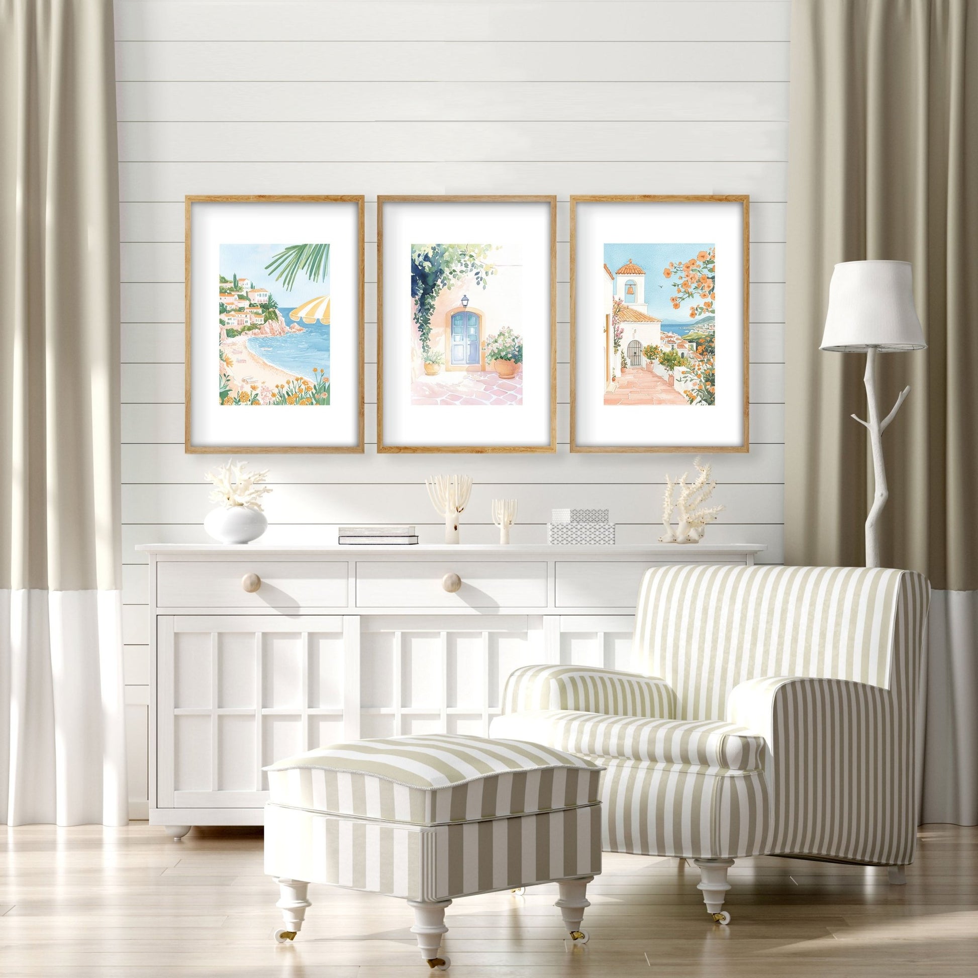 Large Modern Pictures For Living Room | Set of 3 Beach Decor Wall art Prints