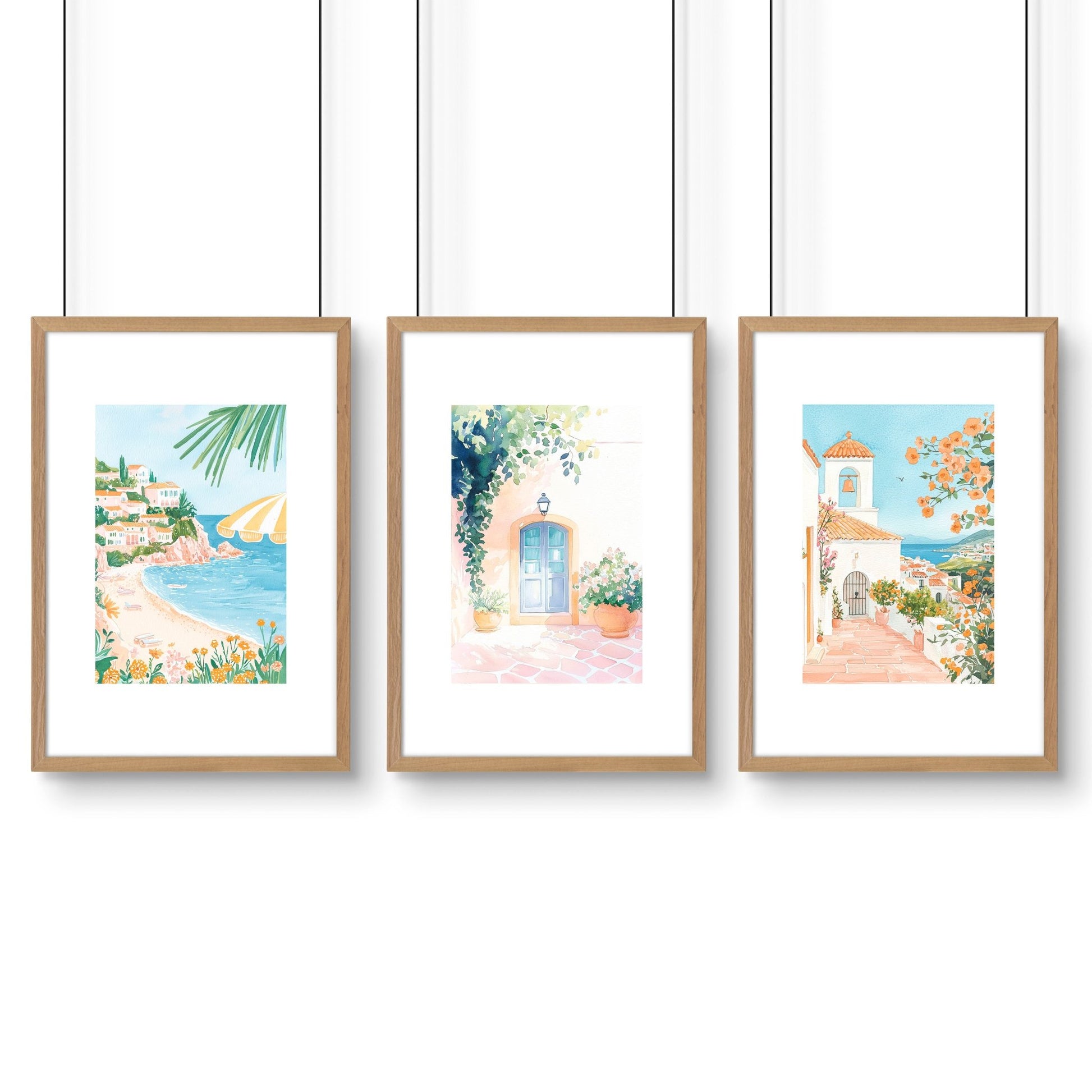 Large Modern Pictures For Living Room | Set of 3 Beach Decor Wall art Prints