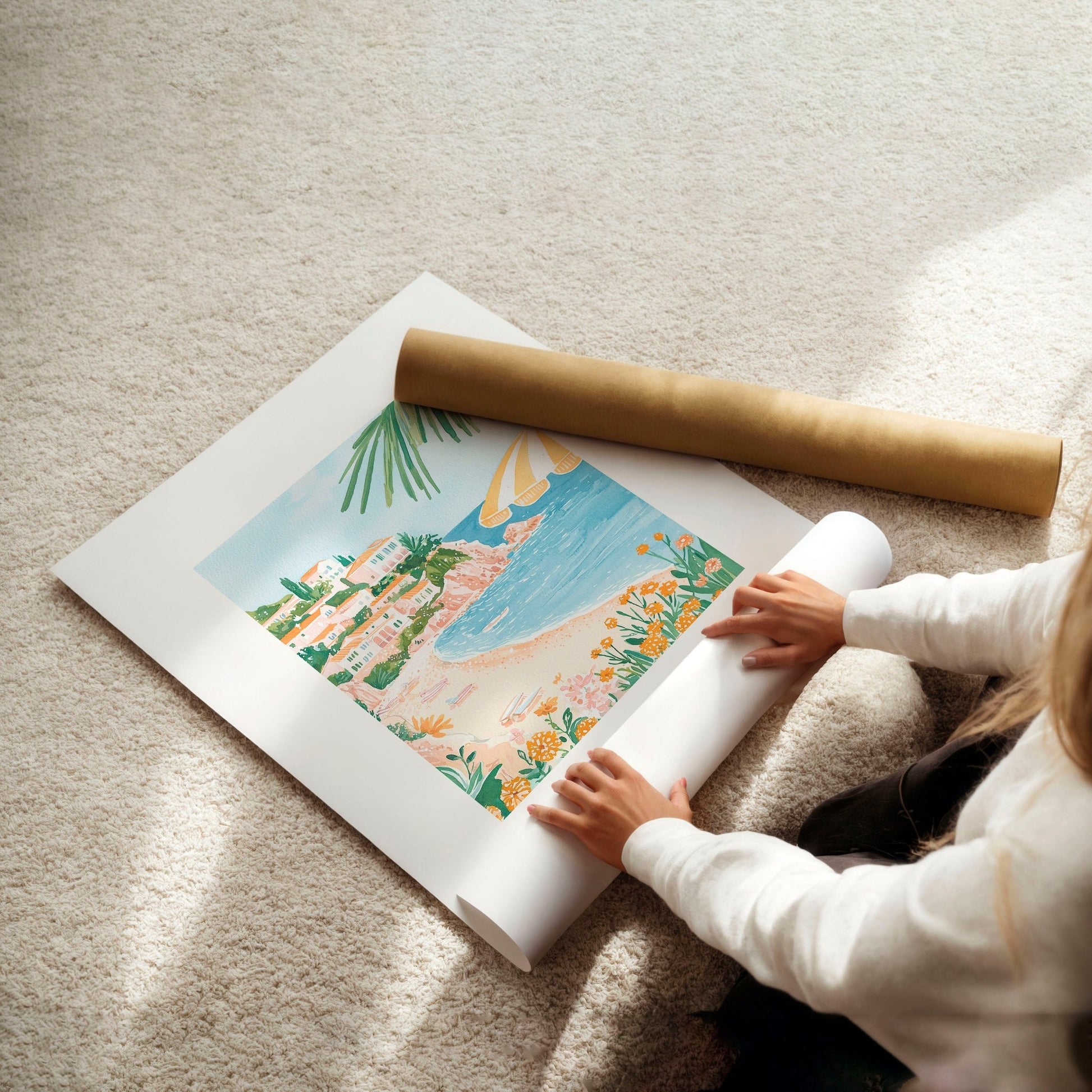 Large Modern Pictures For Living Room | Set of 3 Beach Decor Wall art Prints