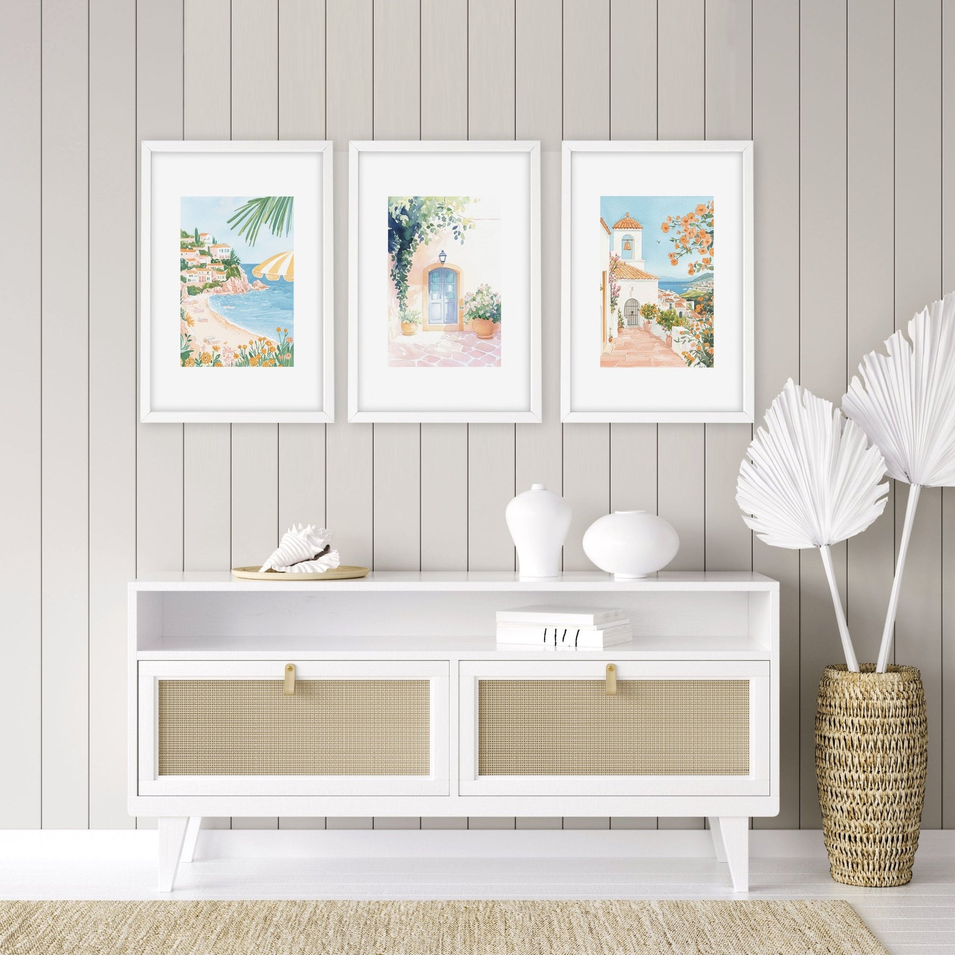 Large Modern Pictures For Living Room | Set of 3 Beach Decor Wall art Prints