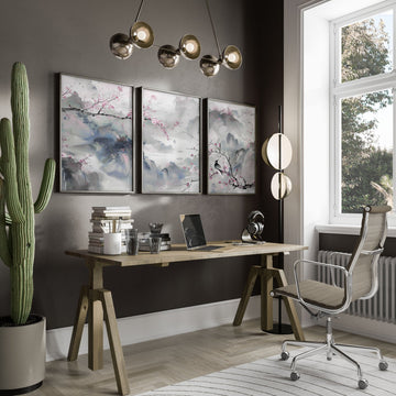 Large Modern Wall Art | Set of 3 Chinoiserie Wall art Prints