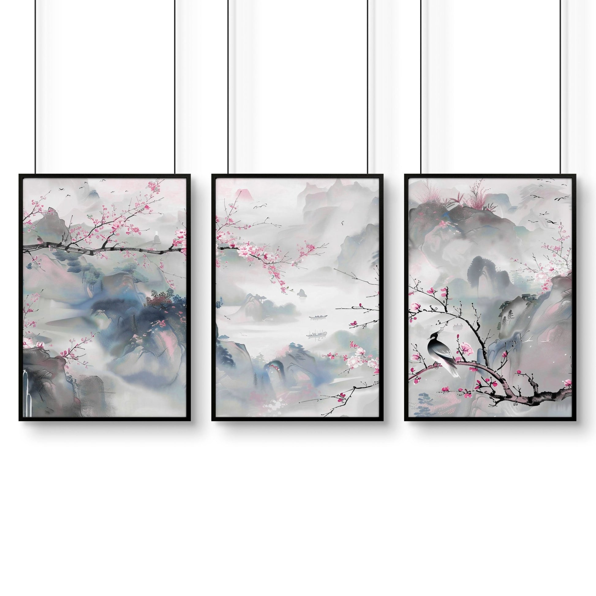 Large Modern Wall Art | Set of 3 Chinoiserie Wall art Prints