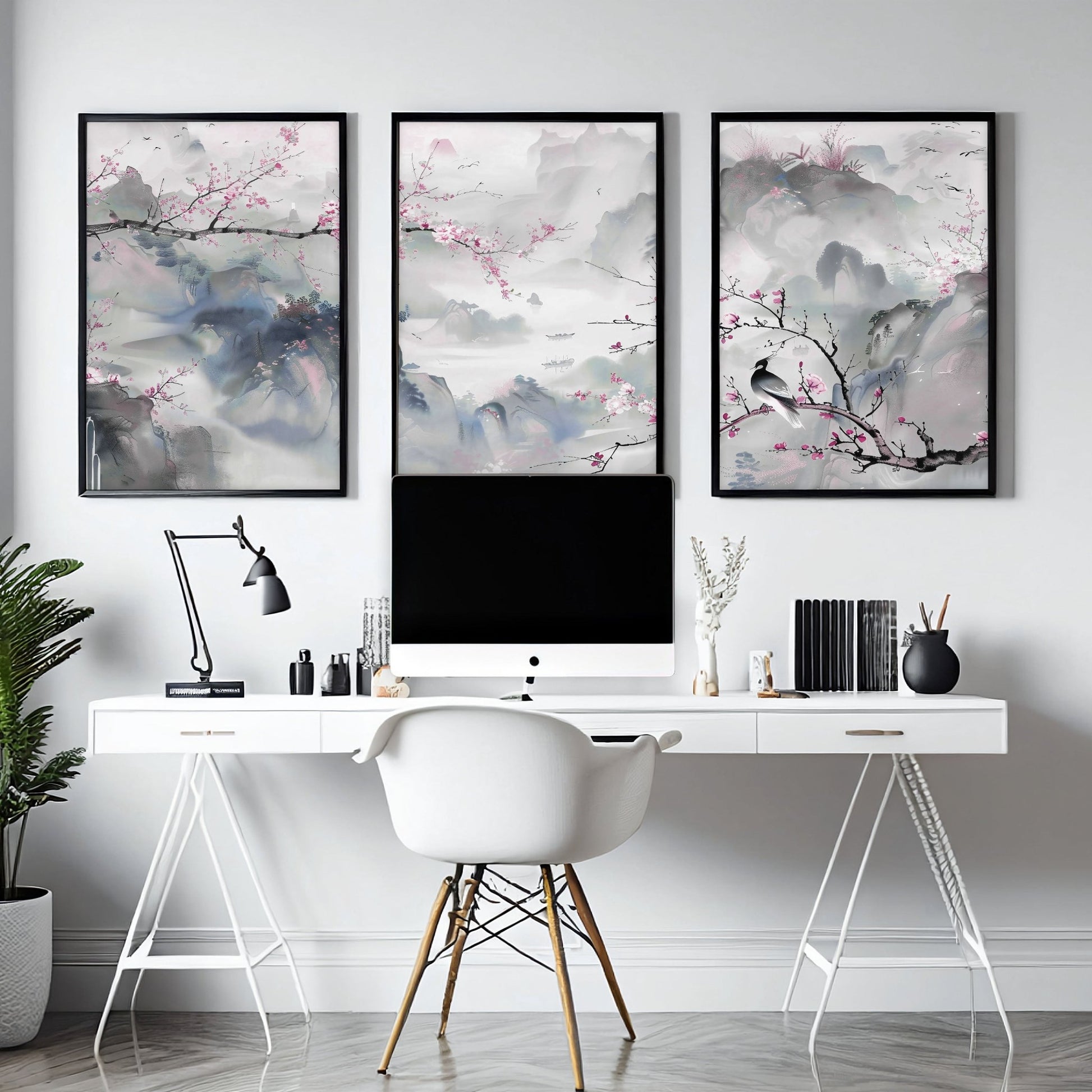 Large Modern Wall Art | Set of 3 Chinoiserie Wall art Prints