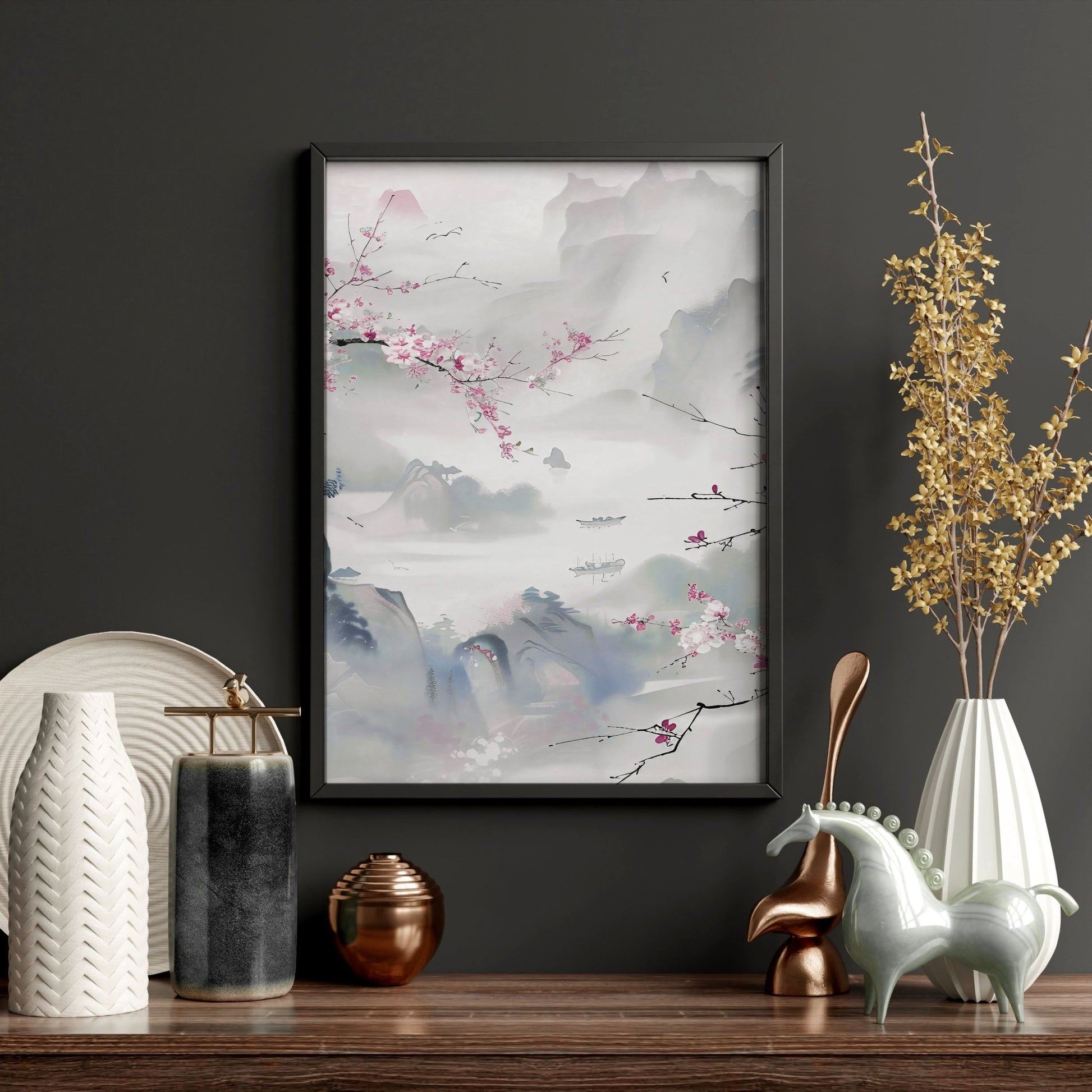 Large Modern Wall Art | Set of 3 Chinoiserie Wall art Prints