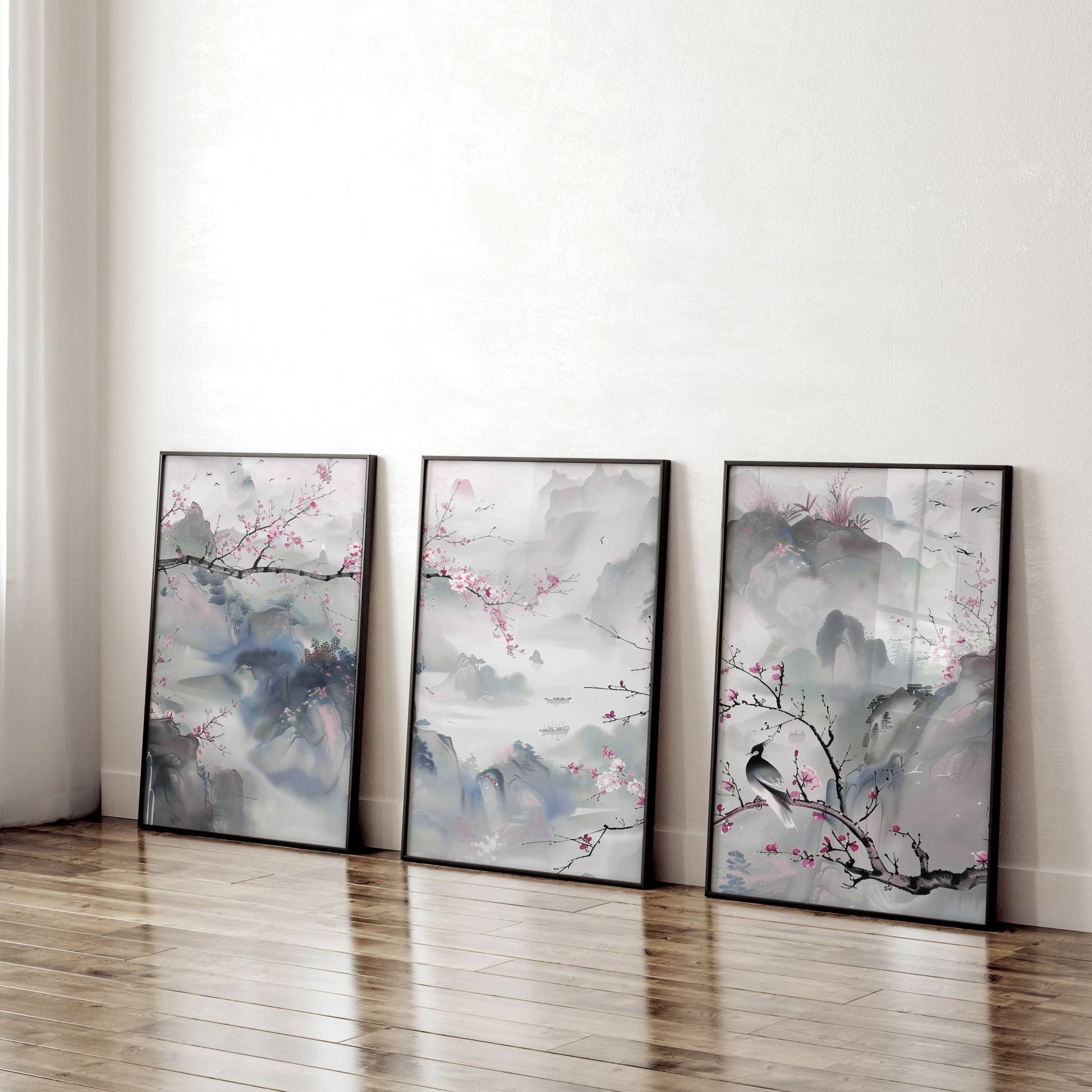 Large Modern Wall Art | Set of 3 Chinoiserie Wall art Prints