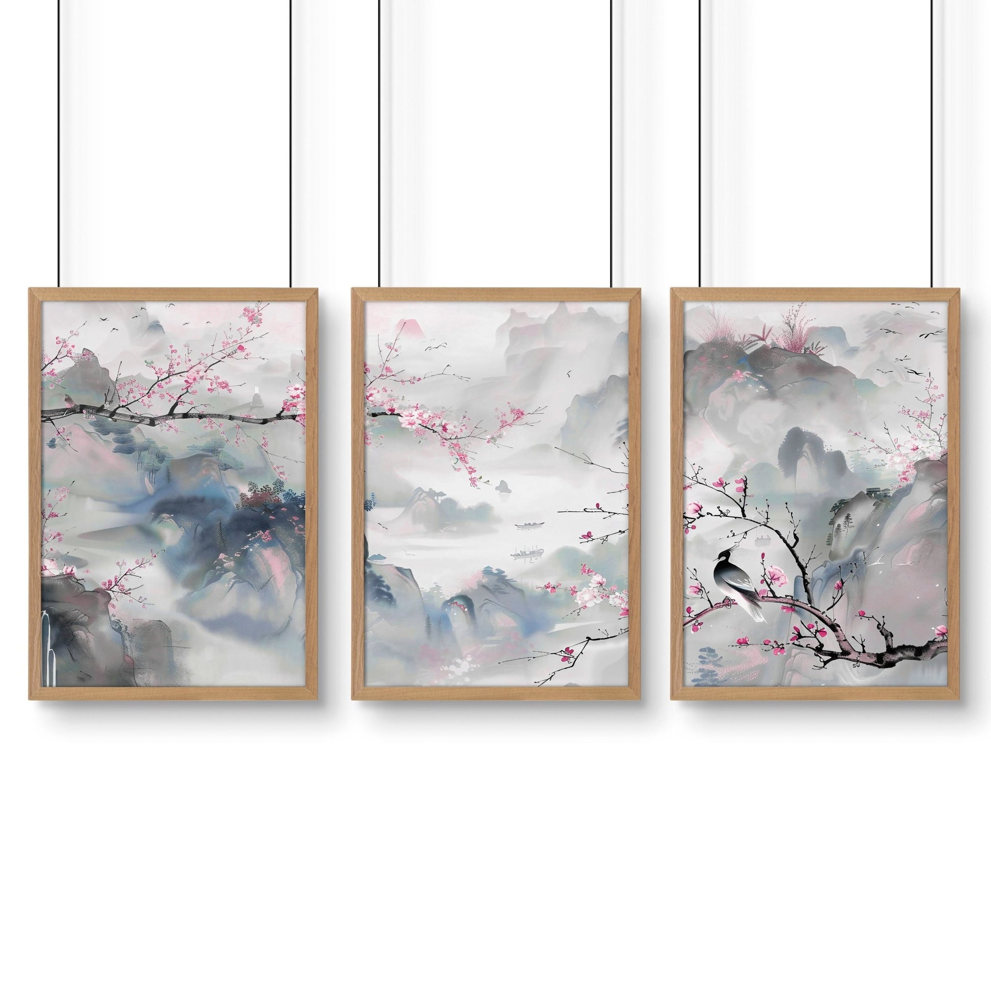 Large Modern Wall Art | Set of 3 Chinoiserie Wall art Prints