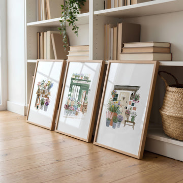 Large Paintings for Living Room Cottage Flower Shop wall art displayed on a wall in a styled room