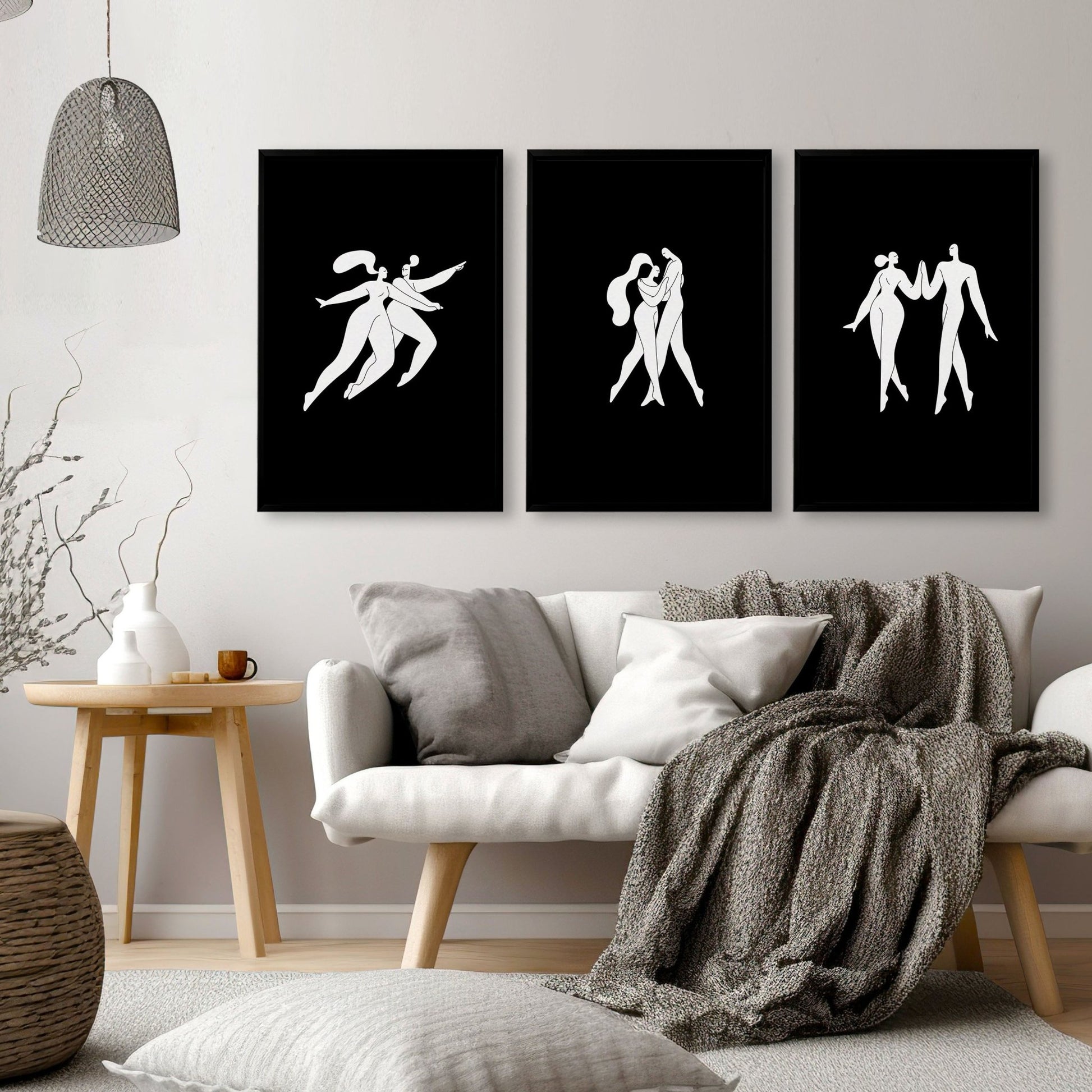 Large Paintings For Living Room | Set of 3 Boho Women Wall art Prints