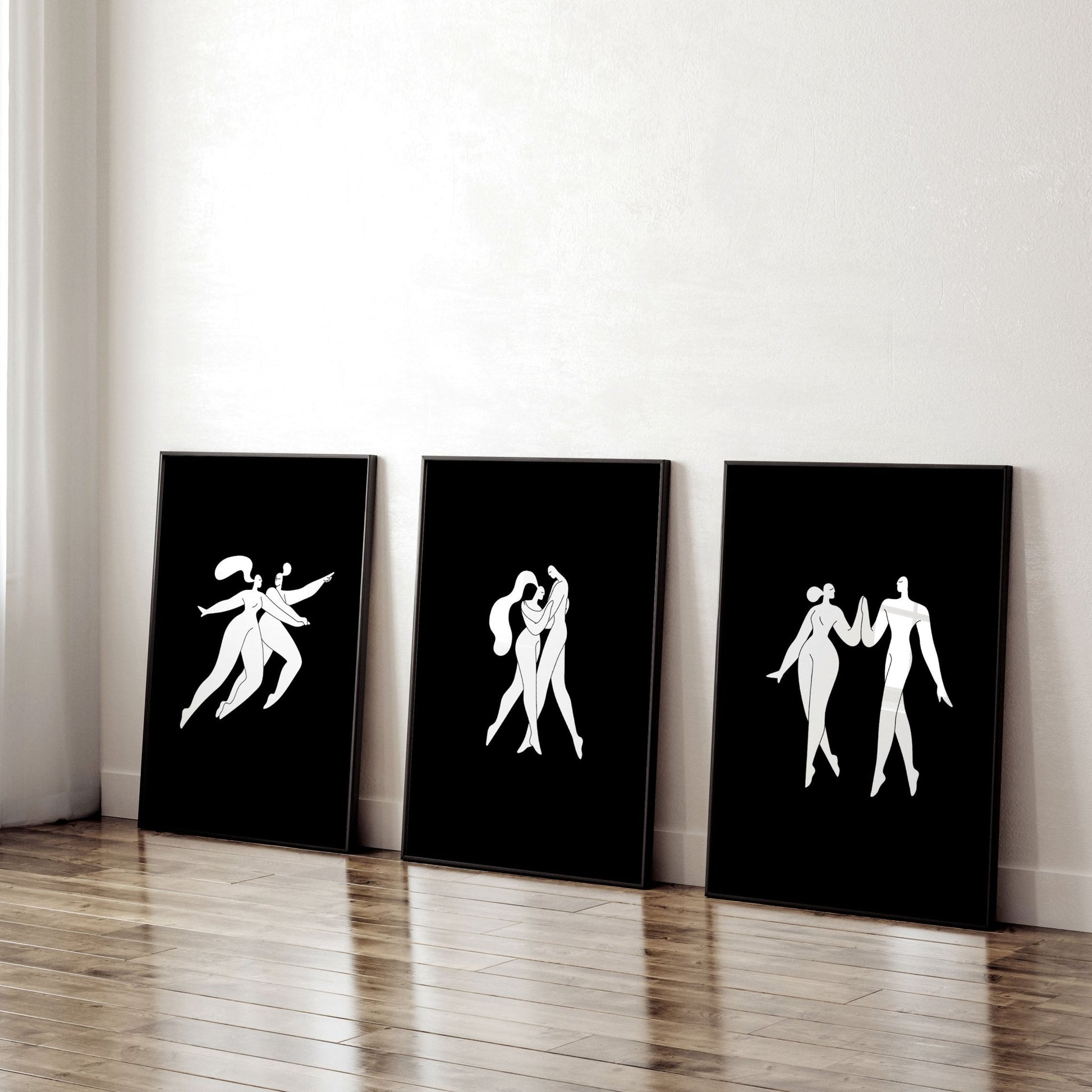 Large Paintings For Living Room | Set of 3 Boho Women Wall art Prints