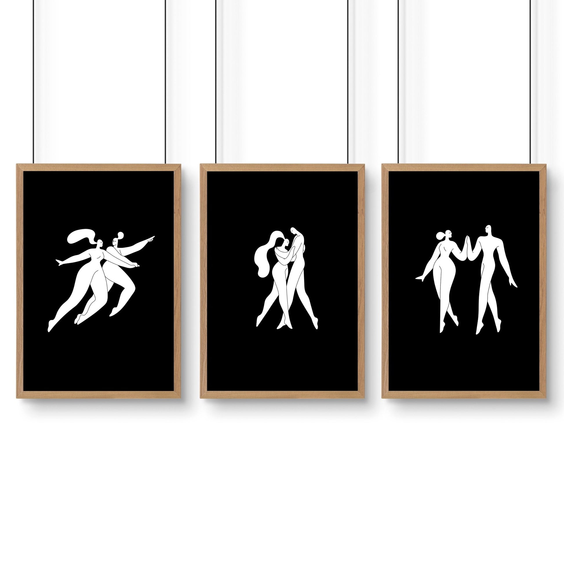 Large Paintings For Living Room | Set of 3 Boho Women Wall art Prints