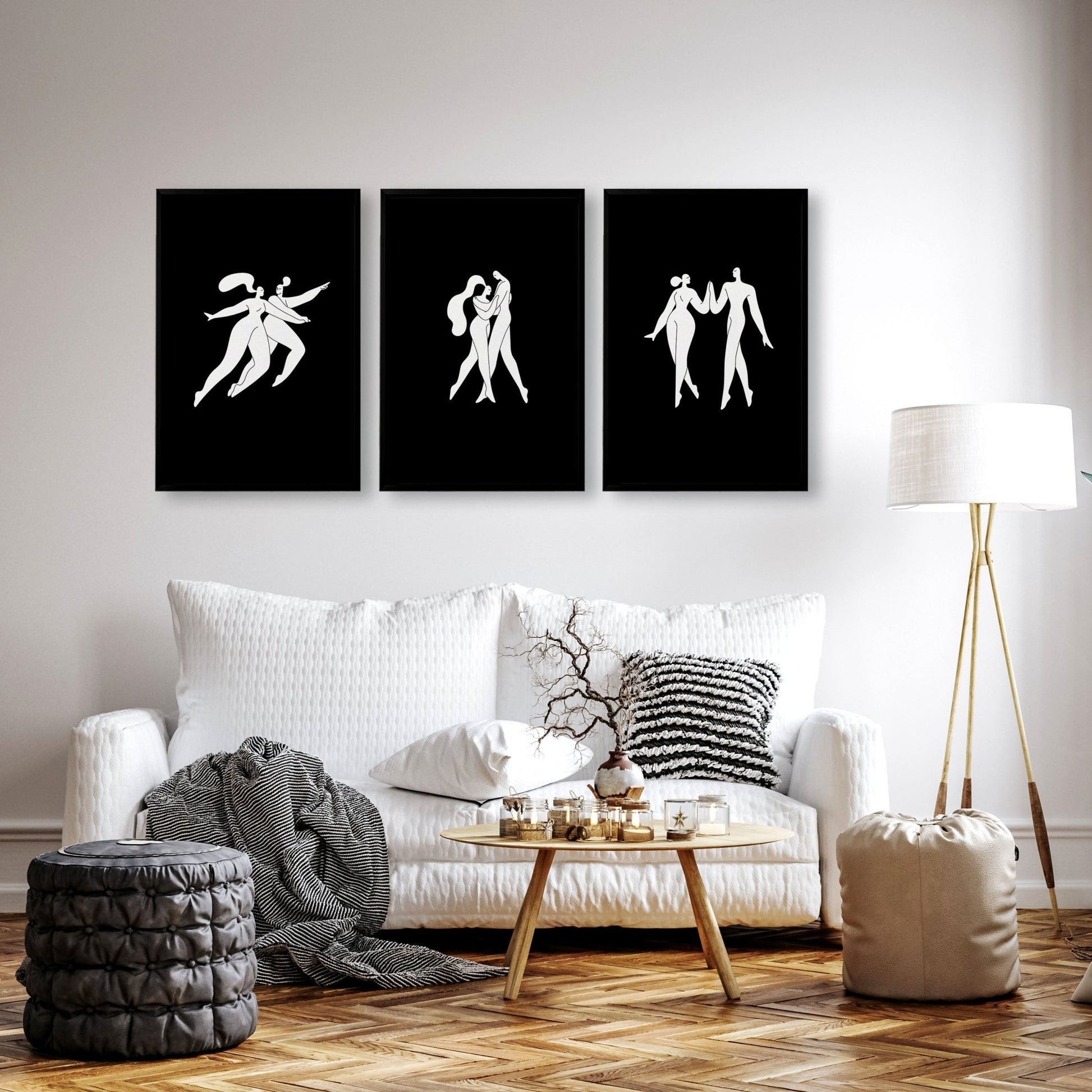 Large Paintings For Living Room | Set of 3 Boho Women Wall art Prints