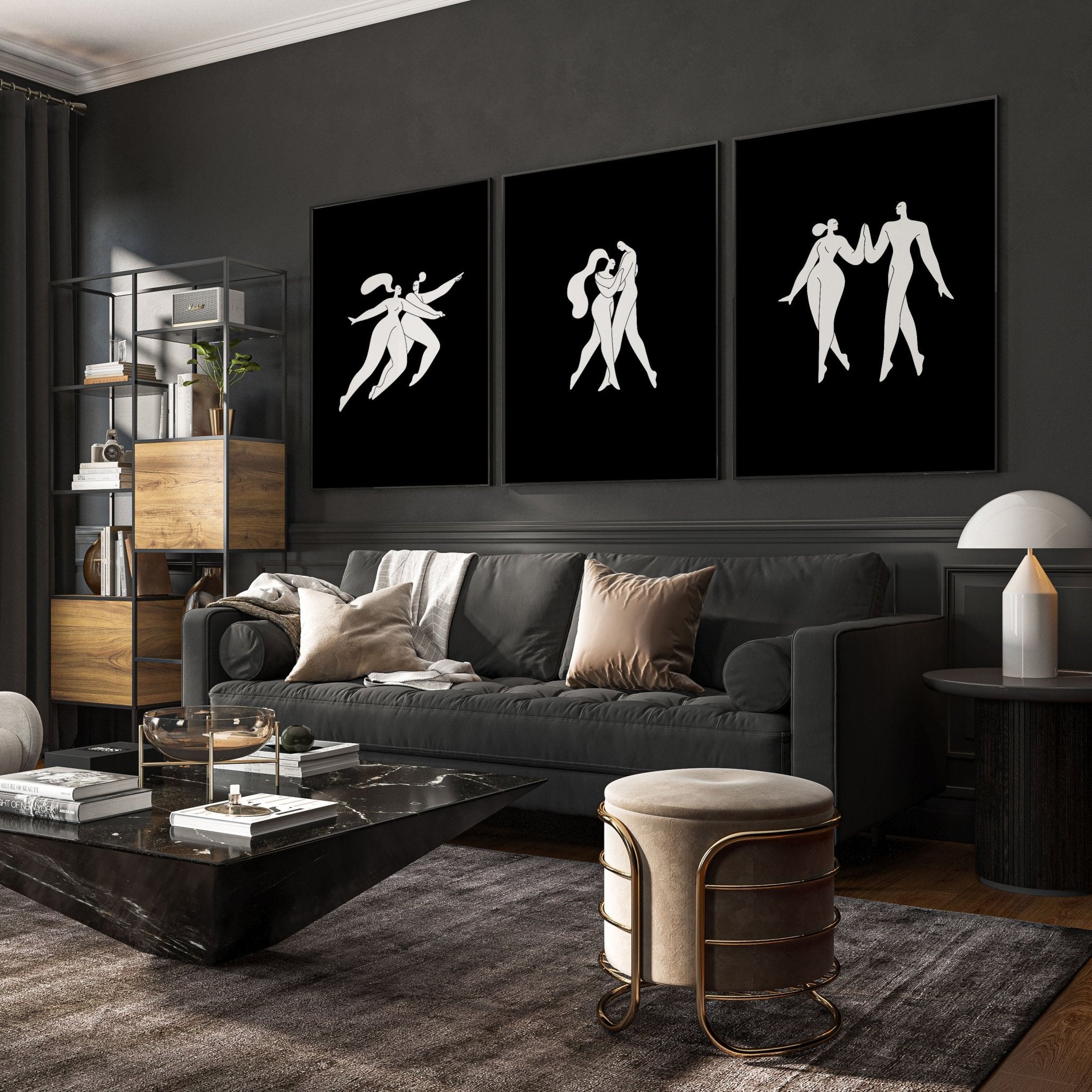 Large Paintings For Living Room | Set of 3 Boho Women Wall art Prints