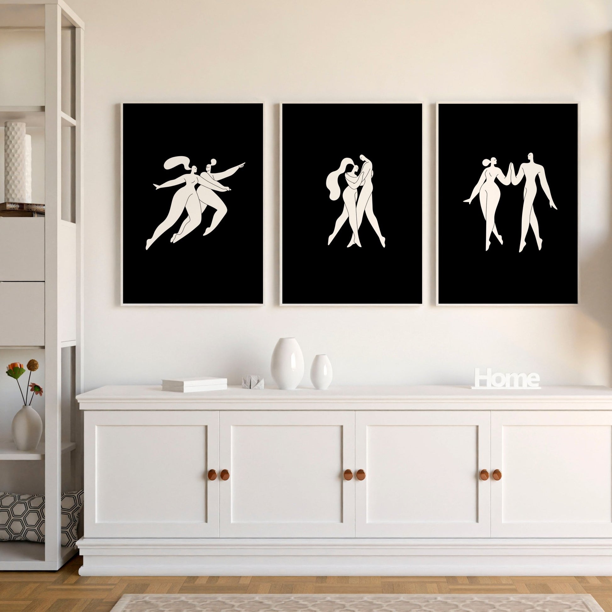 Large Paintings For Living Room | Set of 3 Boho Women Wall art Prints