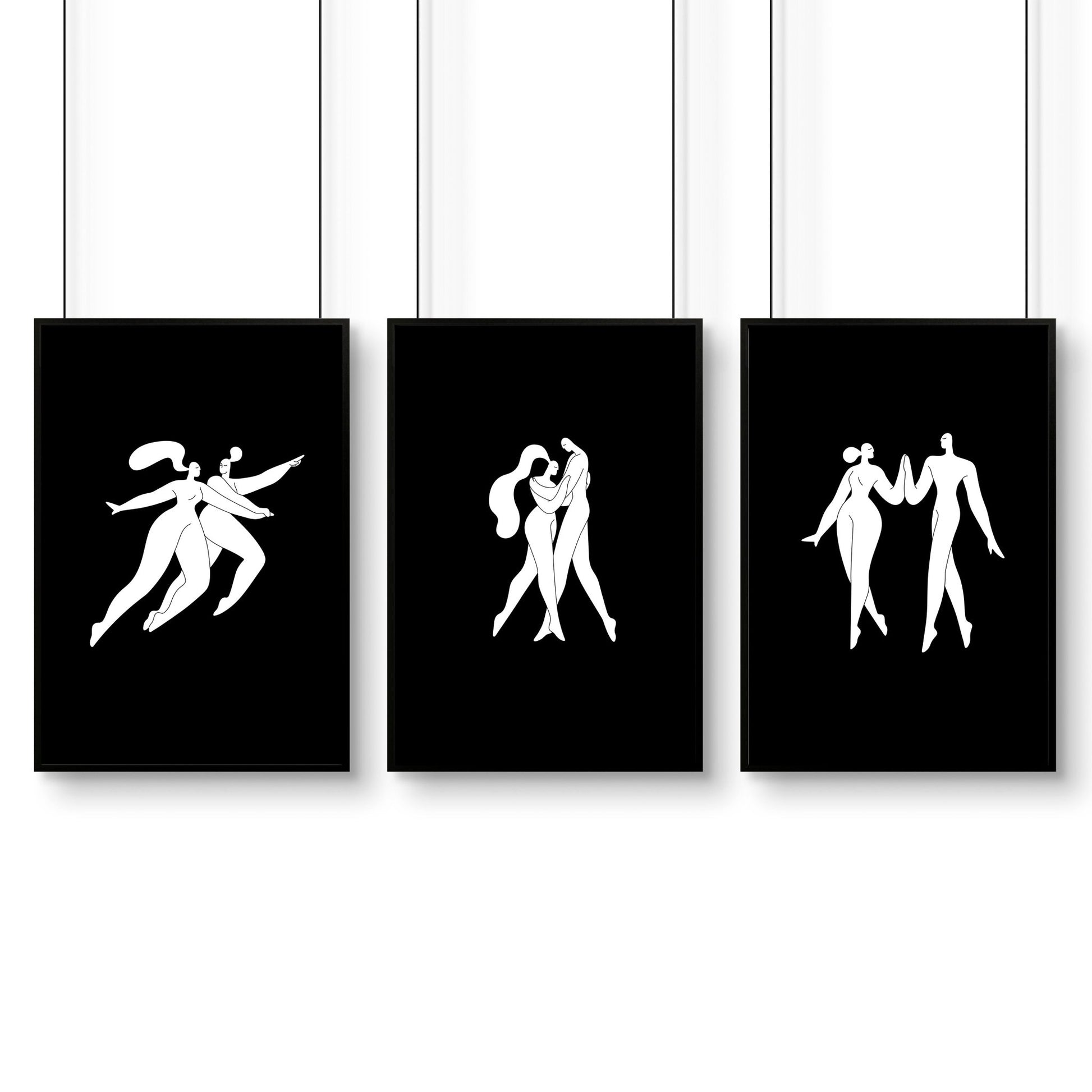 Large Paintings For Living Room | Set of 3 Boho Women Wall art Prints