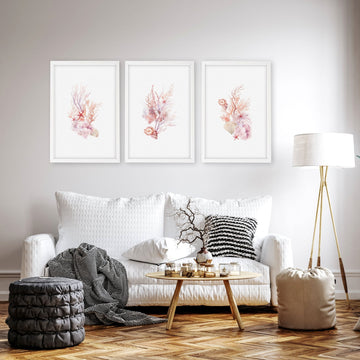 Large Paintings For Wall | Set of 3 Seashells Wall art Prints