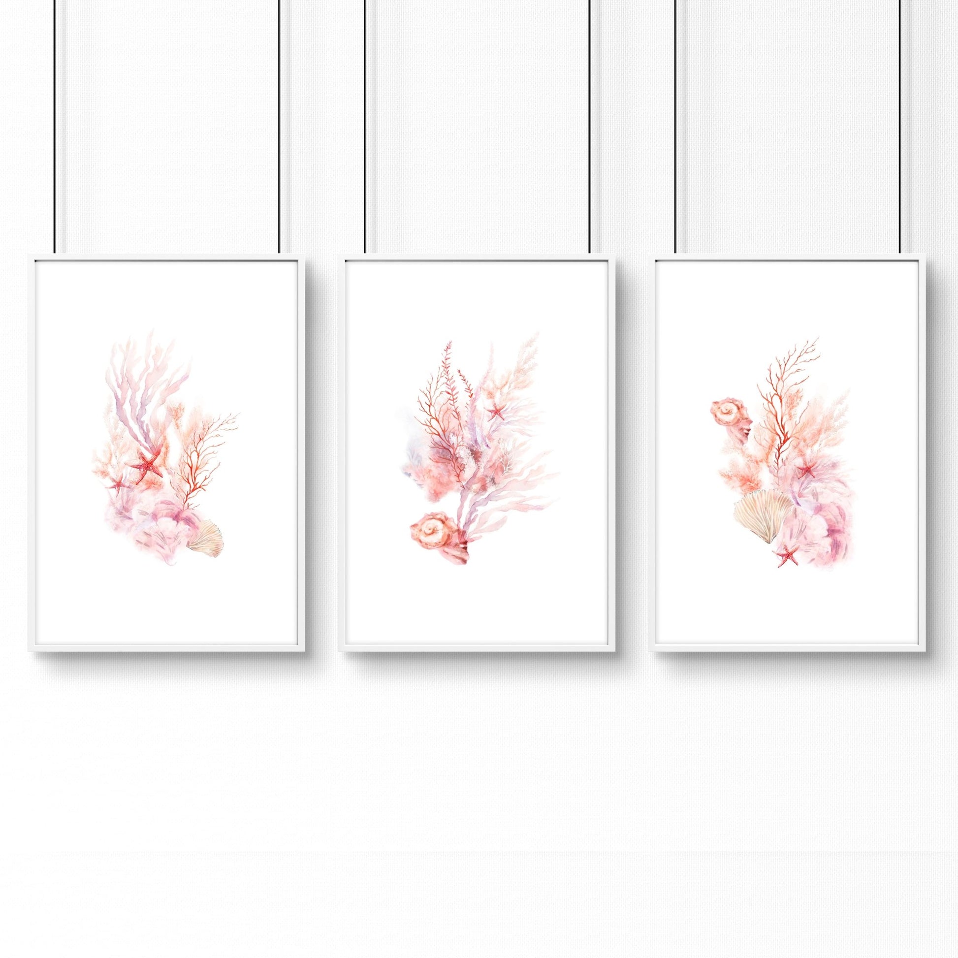 Large Paintings For Wall | Set of 3 Seashells Wall art Prints