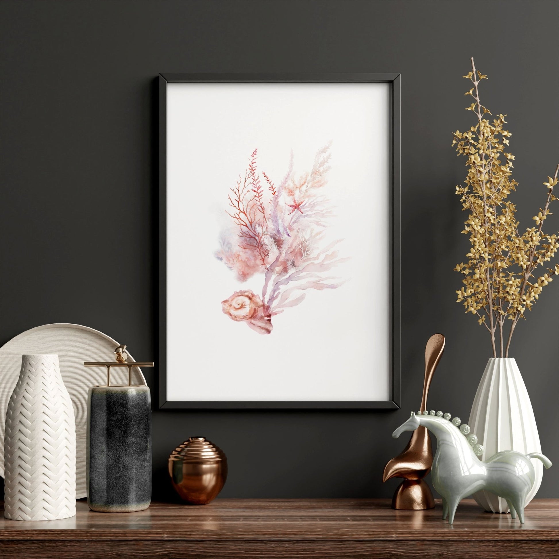 Large Paintings For Wall | Set of 3 Seashells Wall art Prints