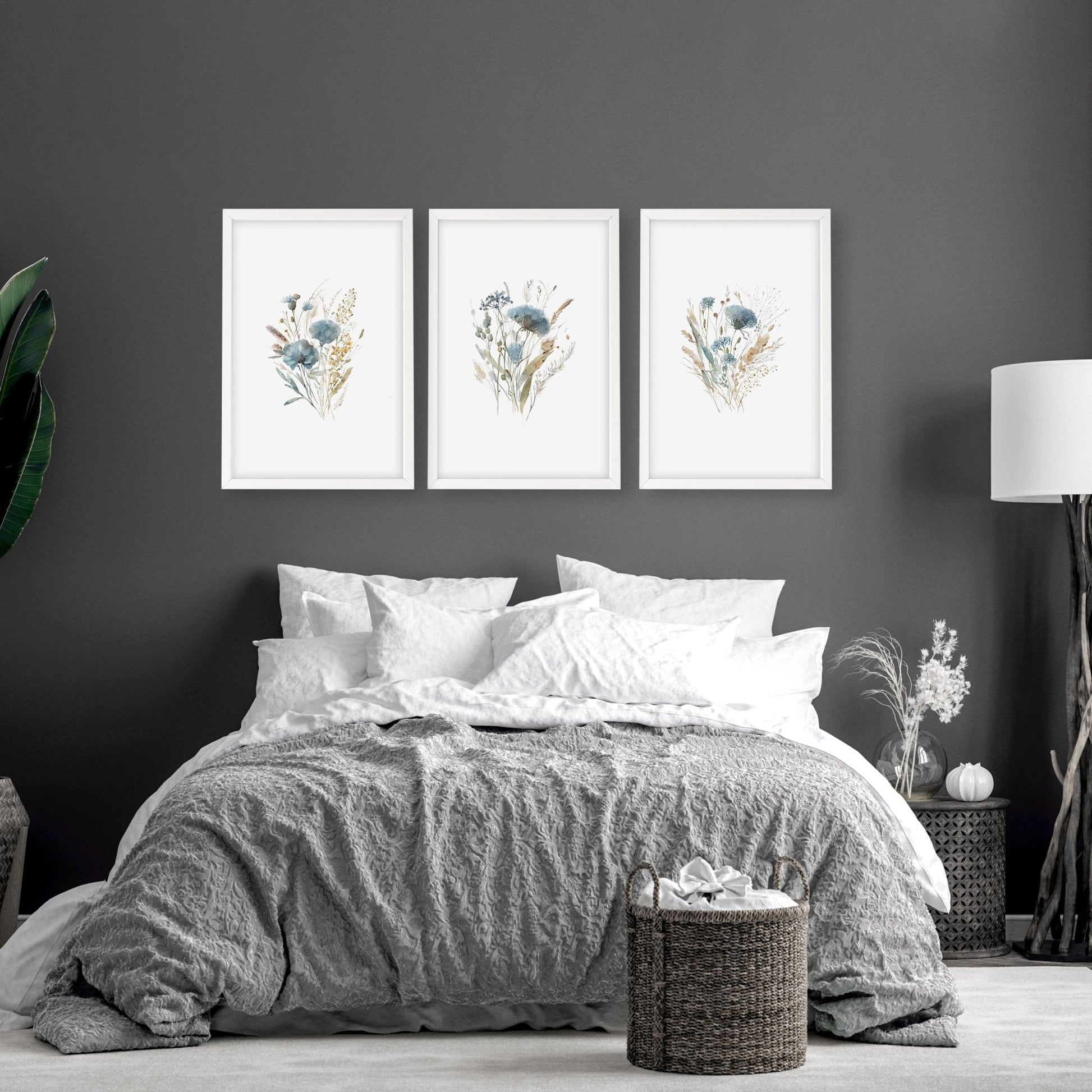 Large Picture For Bedroom | Set of 3 Botanical Wall art Prints