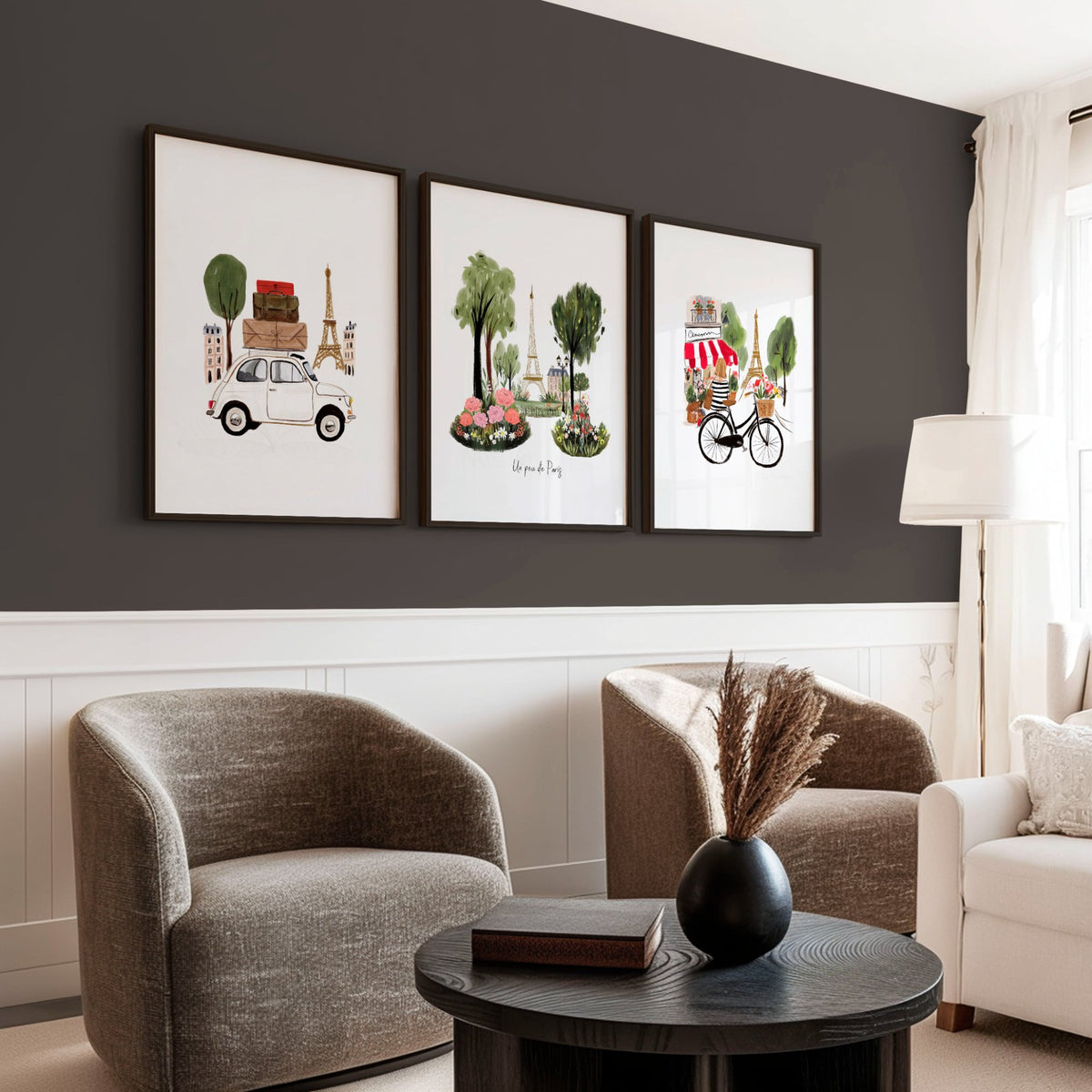 Large Picture for Living Room Paris Eiffel Tower Travel wall art | "Un peu de Paris" displayed on a wall in a styled room — view 2