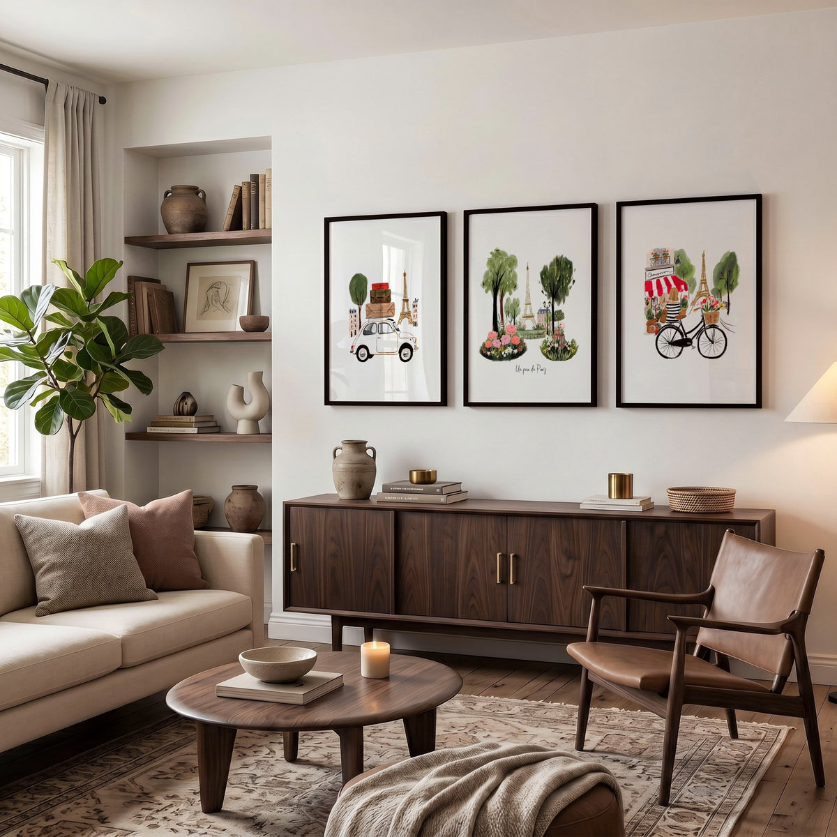Large Picture for Living Room Paris Eiffel Tower Travel wall art | "Un peu de Paris" displayed on a wall in a styled room — view 4