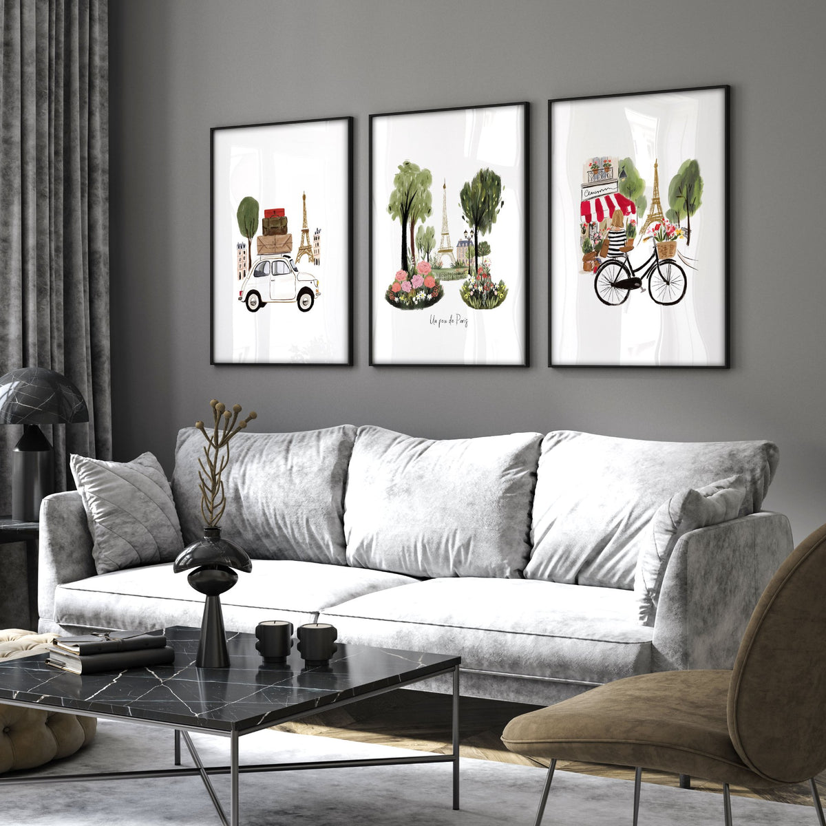 Large Picture for Living Room Paris Eiffel Tower Travel wall art | "Un peu de Paris" displayed on a wall in a styled room — view 5