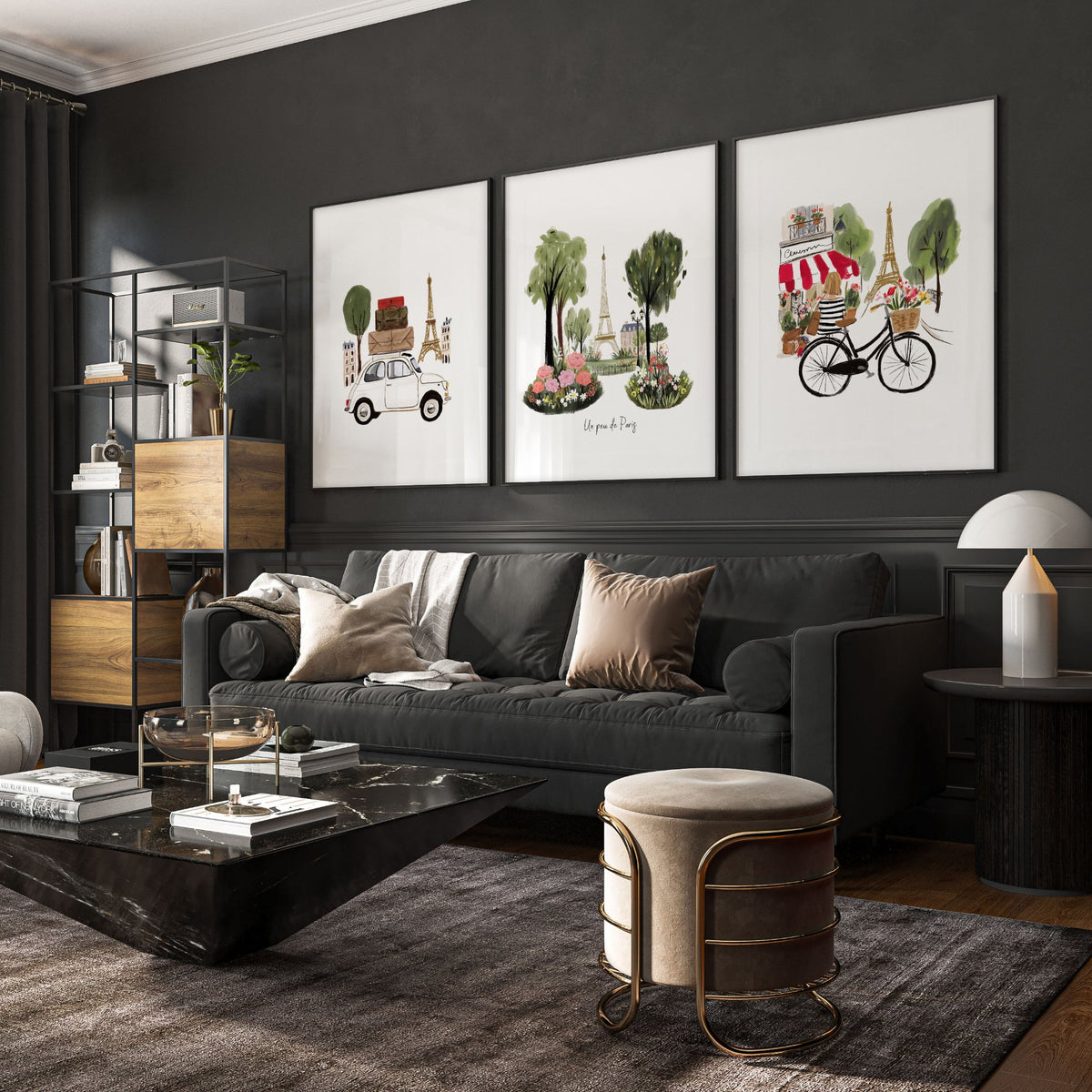 Large Picture for Living Room Paris Eiffel Tower Travel wall art | "Un peu de Paris" displayed on a wall in a styled room — view 8