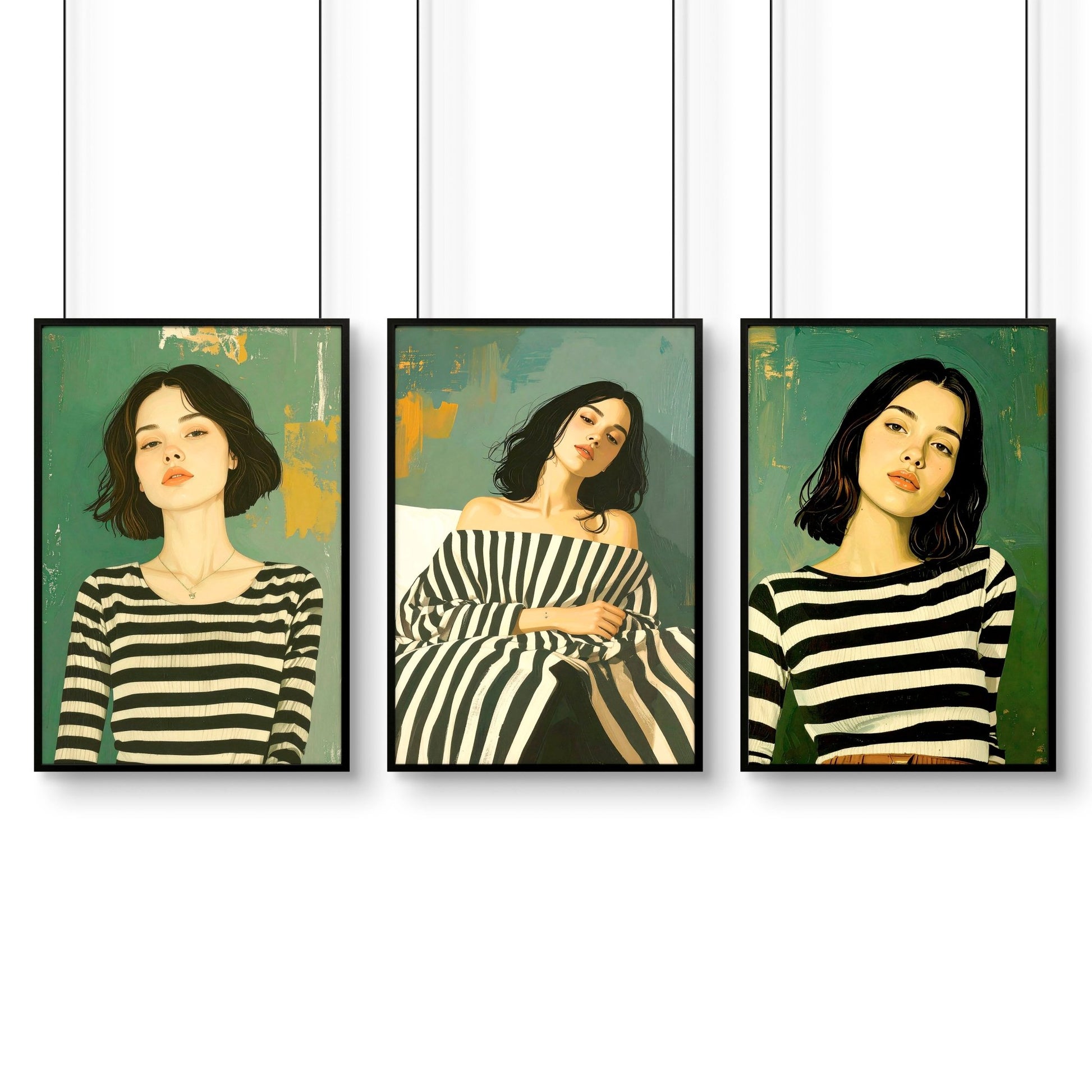 Large Picture Frames For Walls | Set of 3 Boho Women Wall art Prints