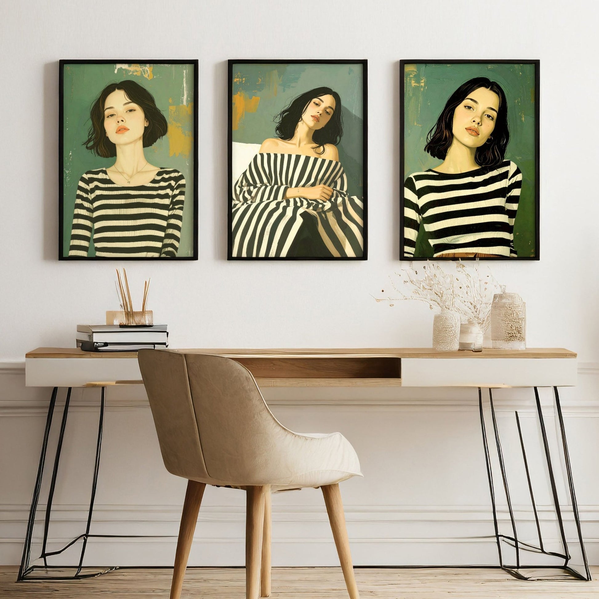 Large Picture Frames For Walls | Set of 3 Boho Women Wall art Prints