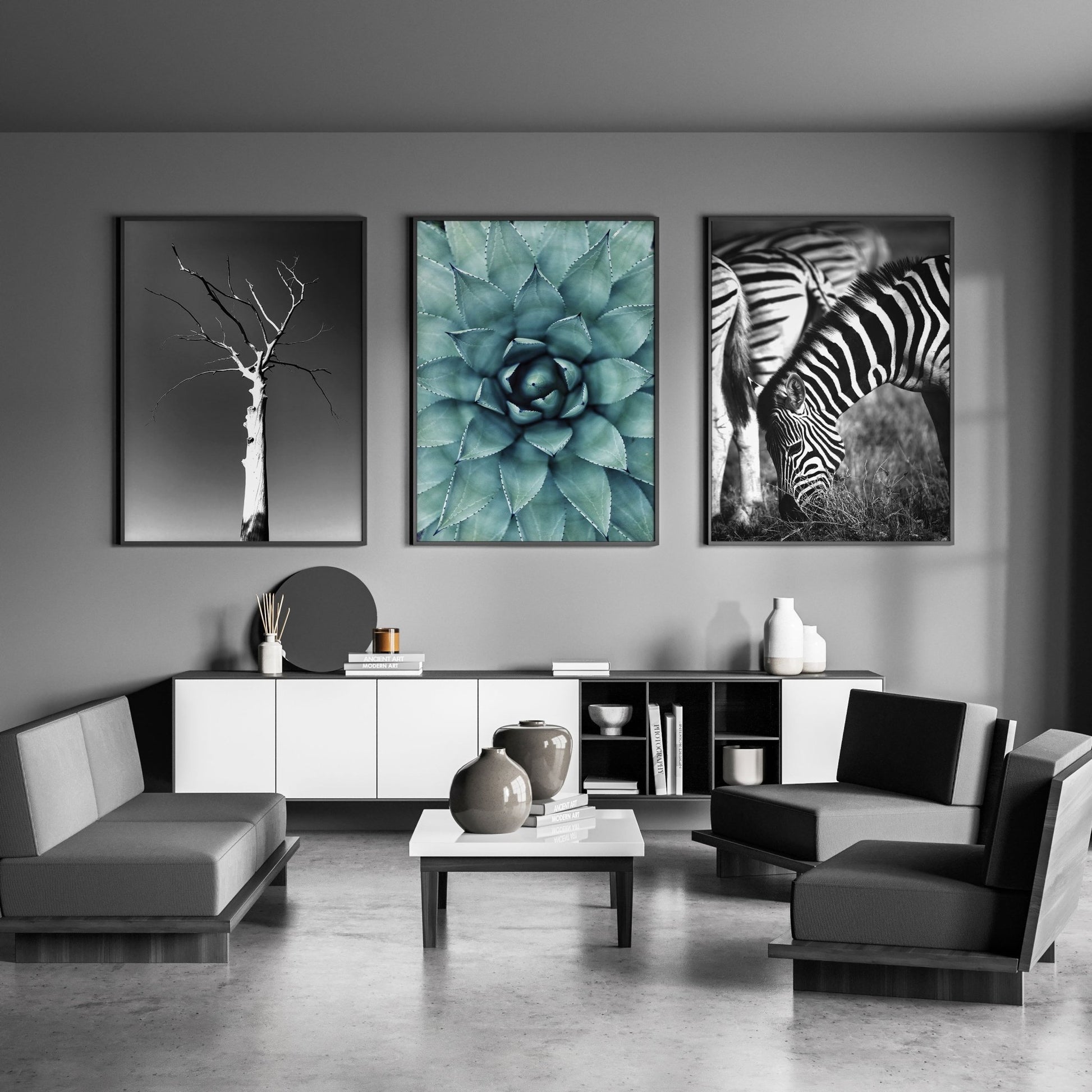 Large Picture Living Room | Set of 3 African Wildlife Wall art Prints