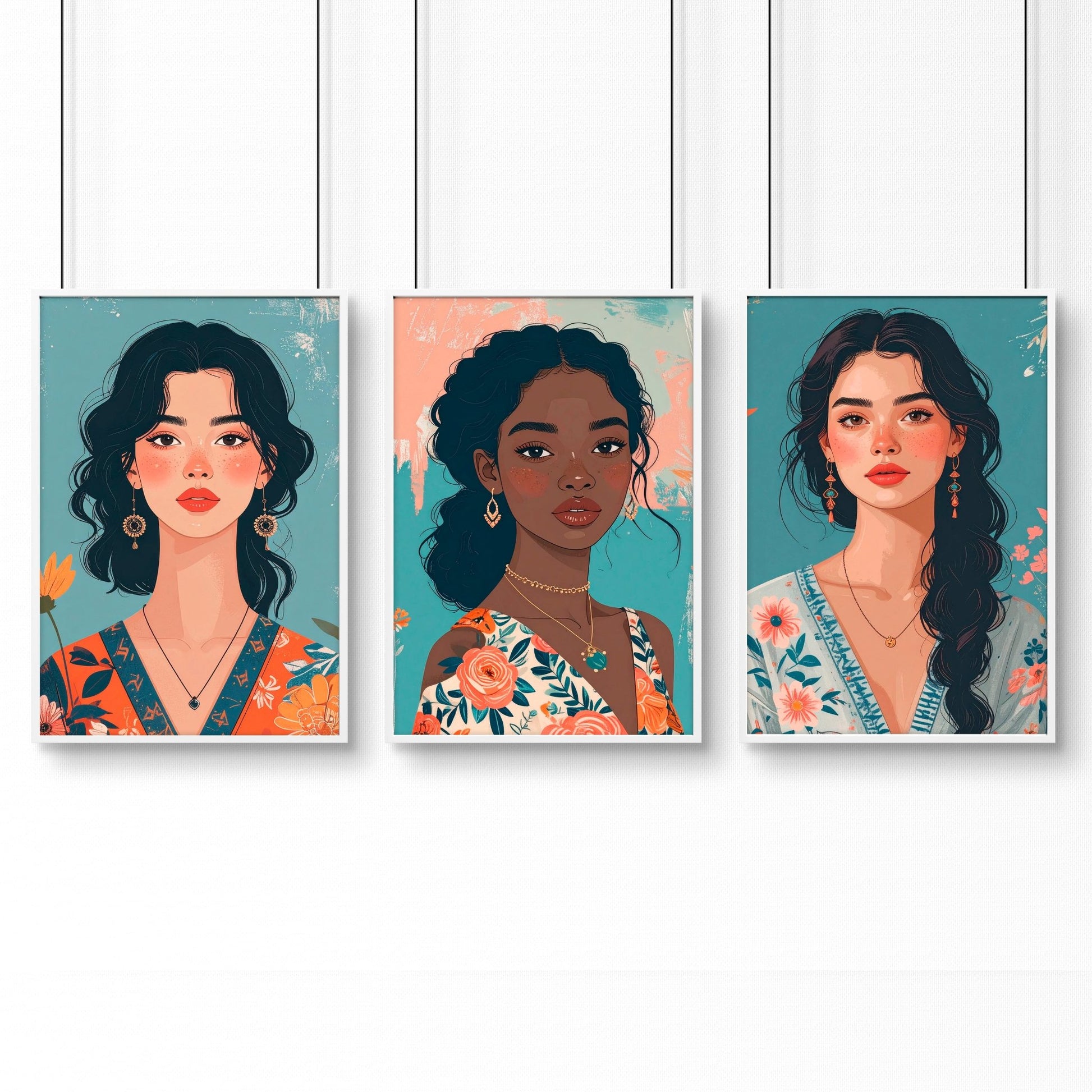 Large Pictures For Walls | Set of 3 Boho Women Wall art Prints