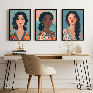 Large Pictures For Walls | Set of 3 Boho Women Wall art Prints