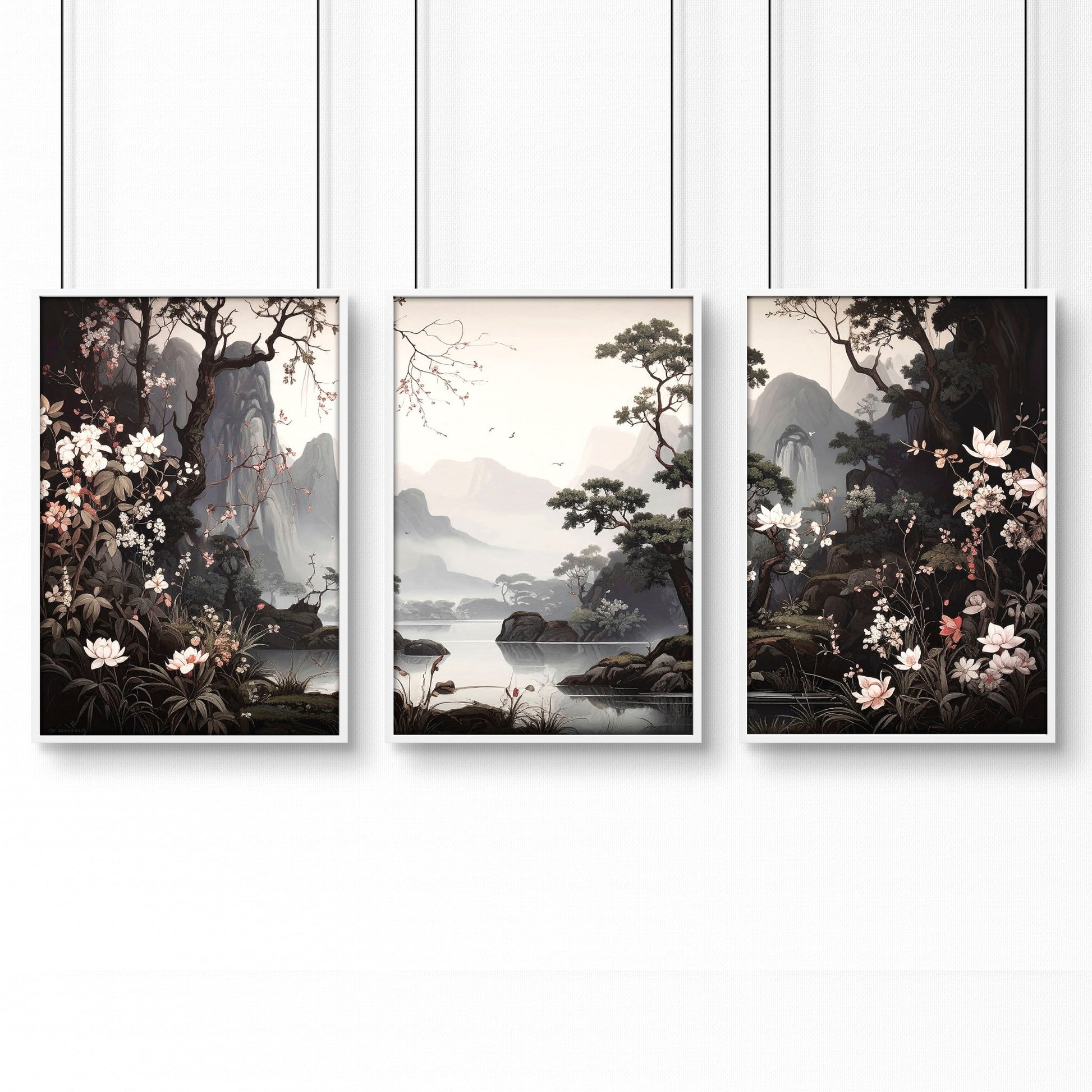 Large Pictures With Frames | Set of 3 Chinoiserie Wall art Prints