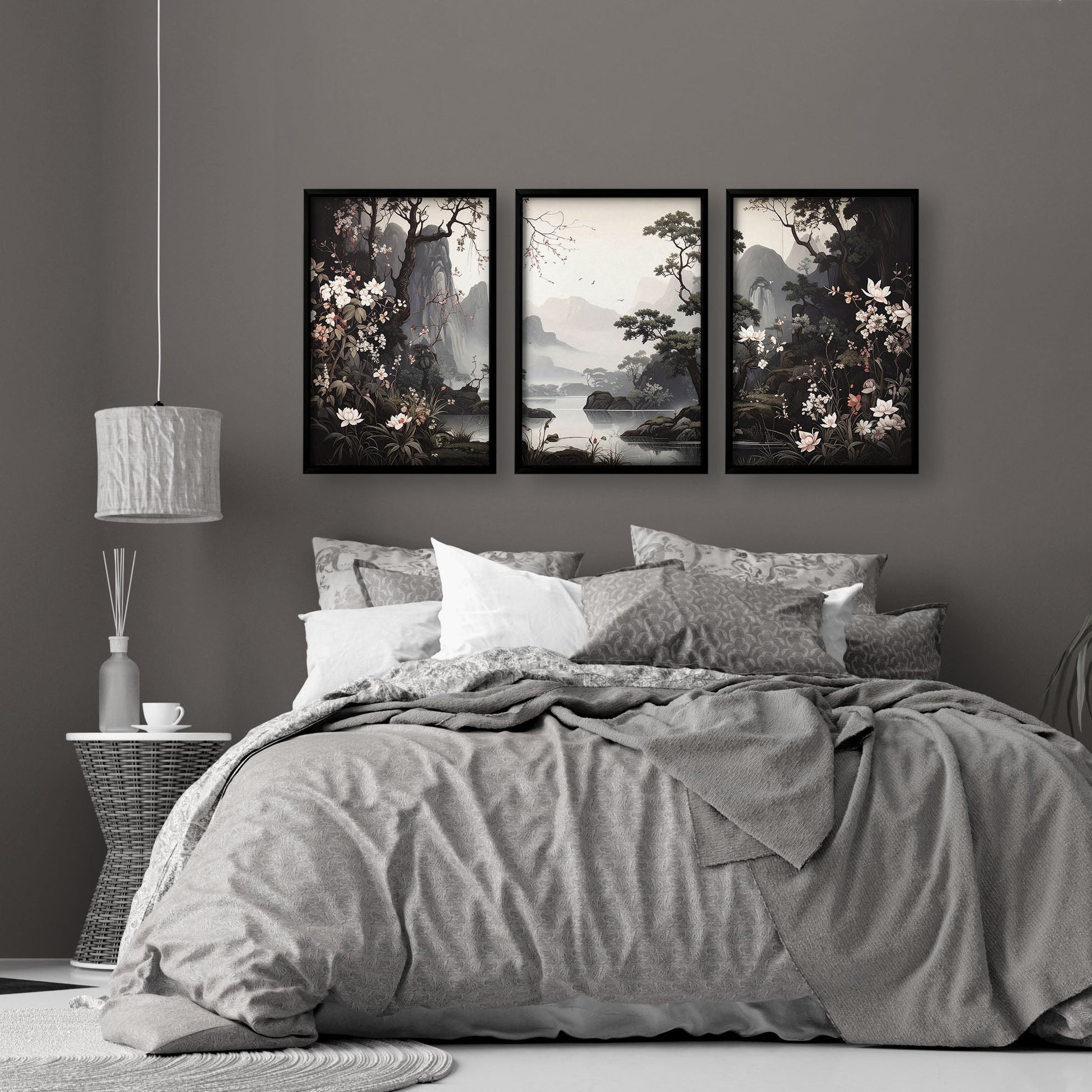 Large Pictures With Frames | Set of 3 Chinoiserie Wall art Prints