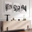Large wall art for Living Room Abstract Charcoal Flowing Waves Wall Art displayed on a wall in a styled room — view 15