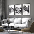 Large wall art for Living Room Abstract Charcoal Flowing Waves Wall Art displayed on a wall in a styled room — view 3
