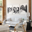 Large wall art for Living Room Abstract Charcoal Flowing Waves Wall Art displayed on a wall in a styled room — view 7
