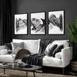 Large wall art for Living Room Abstract Charcoal Flowing Waves Wall Art displayed on a wall in a styled room — view 9