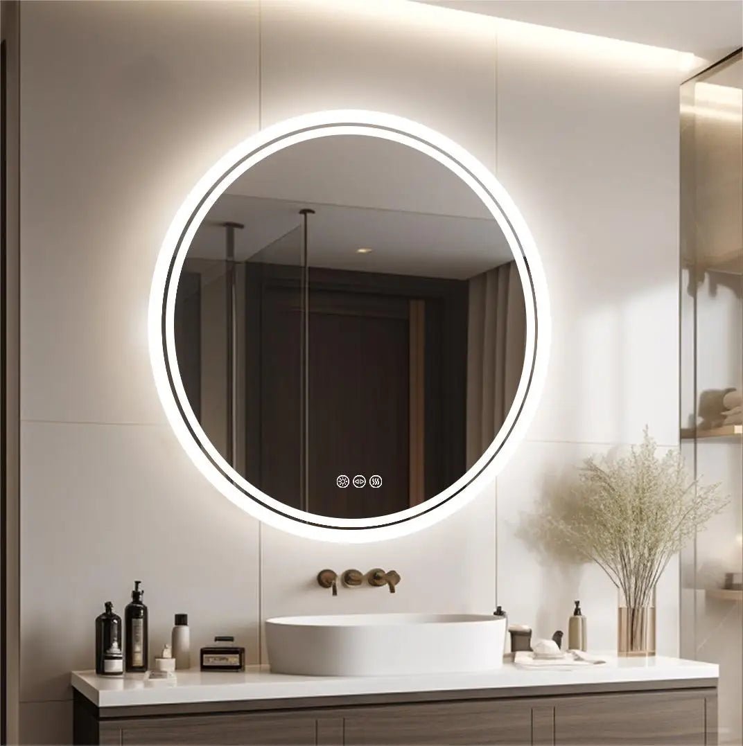 Large Round LED Bathroom Vanity Mirror Anti - Fog with Brighter Lights for Makeup Wall Mount Smart Touch