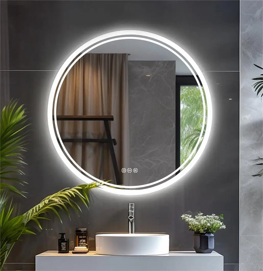 Large Round LED Bathroom Vanity Mirror Anti - Fog with Brighter Lights for Makeup Wall Mount Smart Touch