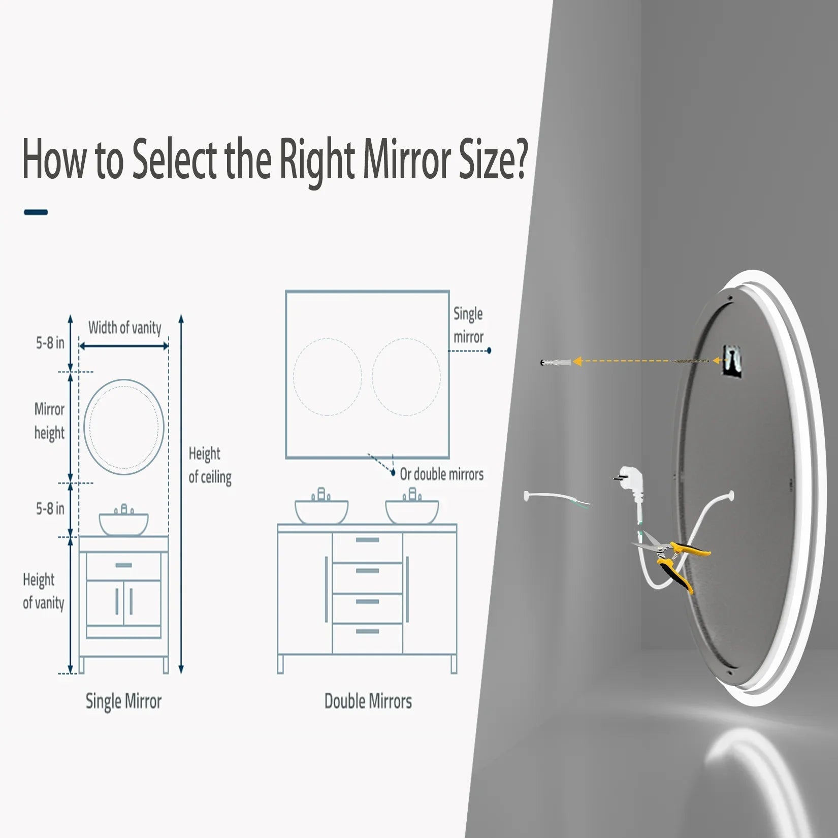Large Round LED Bathroom Vanity Mirror Anti - Fog with Brighter Lights for Makeup Wall Mount Smart Touch