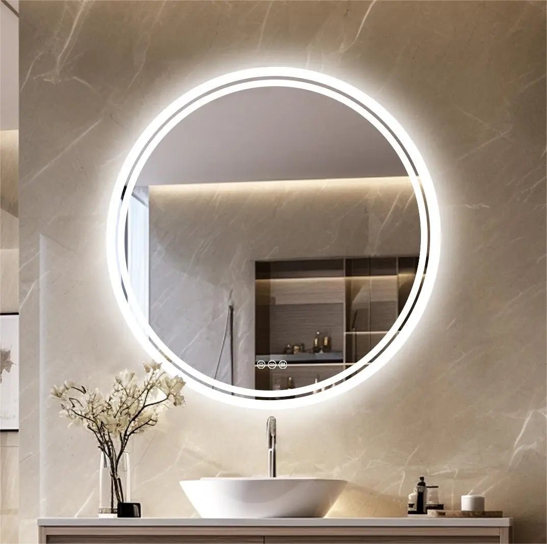 Large Round LED Bathroom Vanity Mirror Anti - Fog with Brighter Lights for Makeup Wall Mount Smart Touch