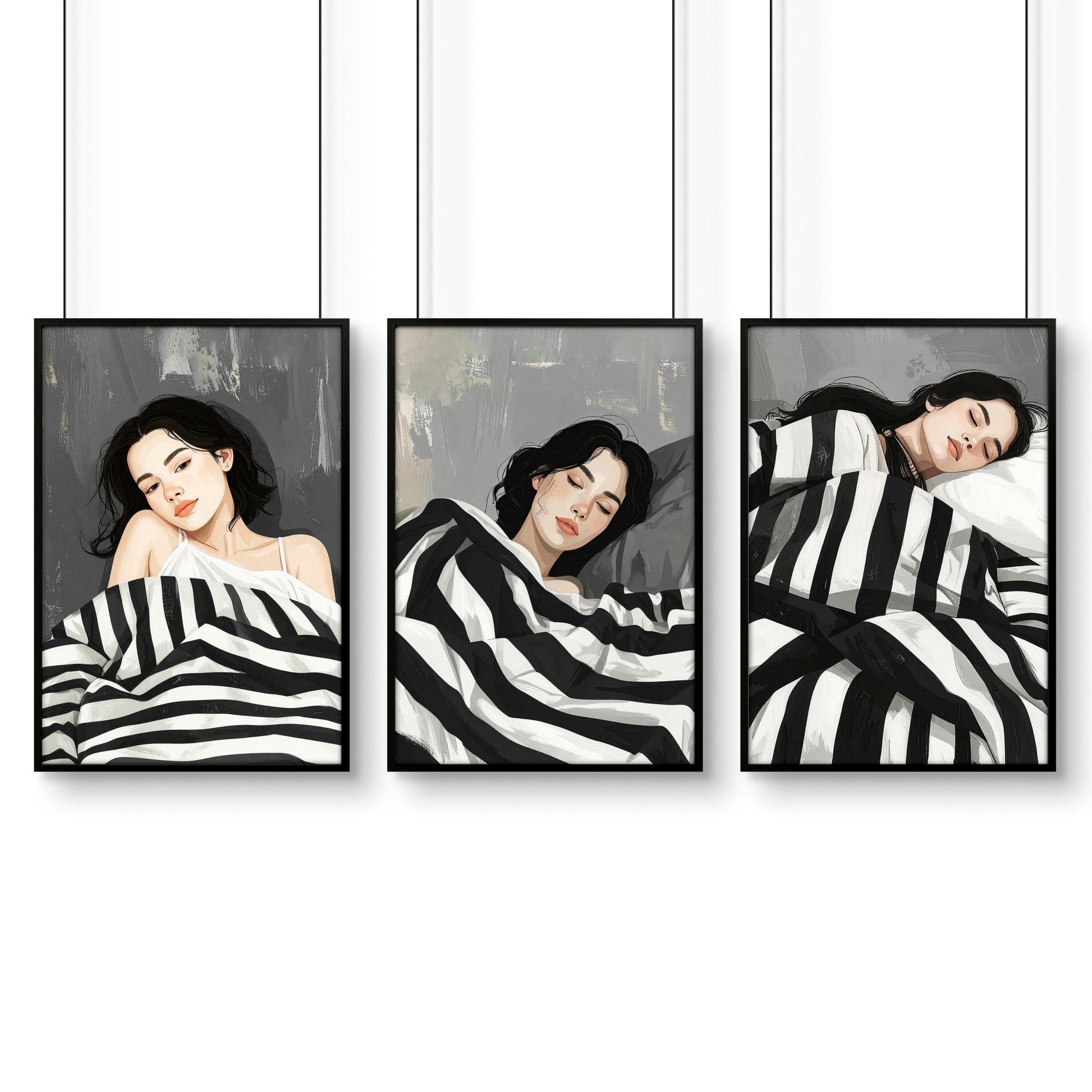 Large Wall Art Bedroom | Set of 3 Boho Women Wall art Prints