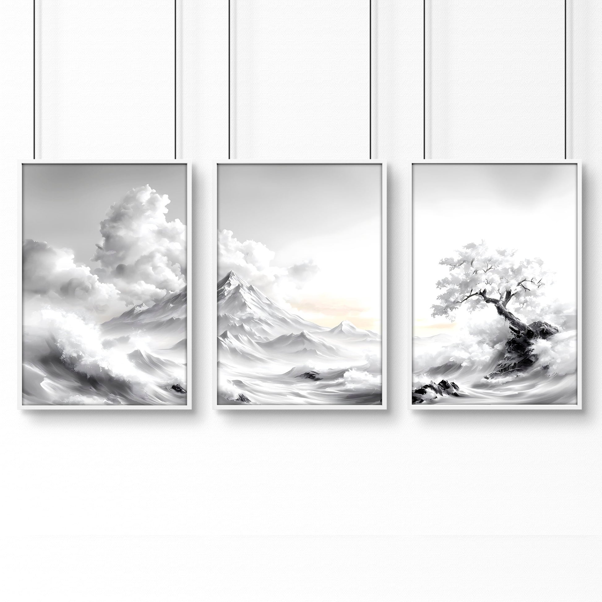 Large Wall Art Canvases | Set of 3 Asian Inspired Wall art Prints